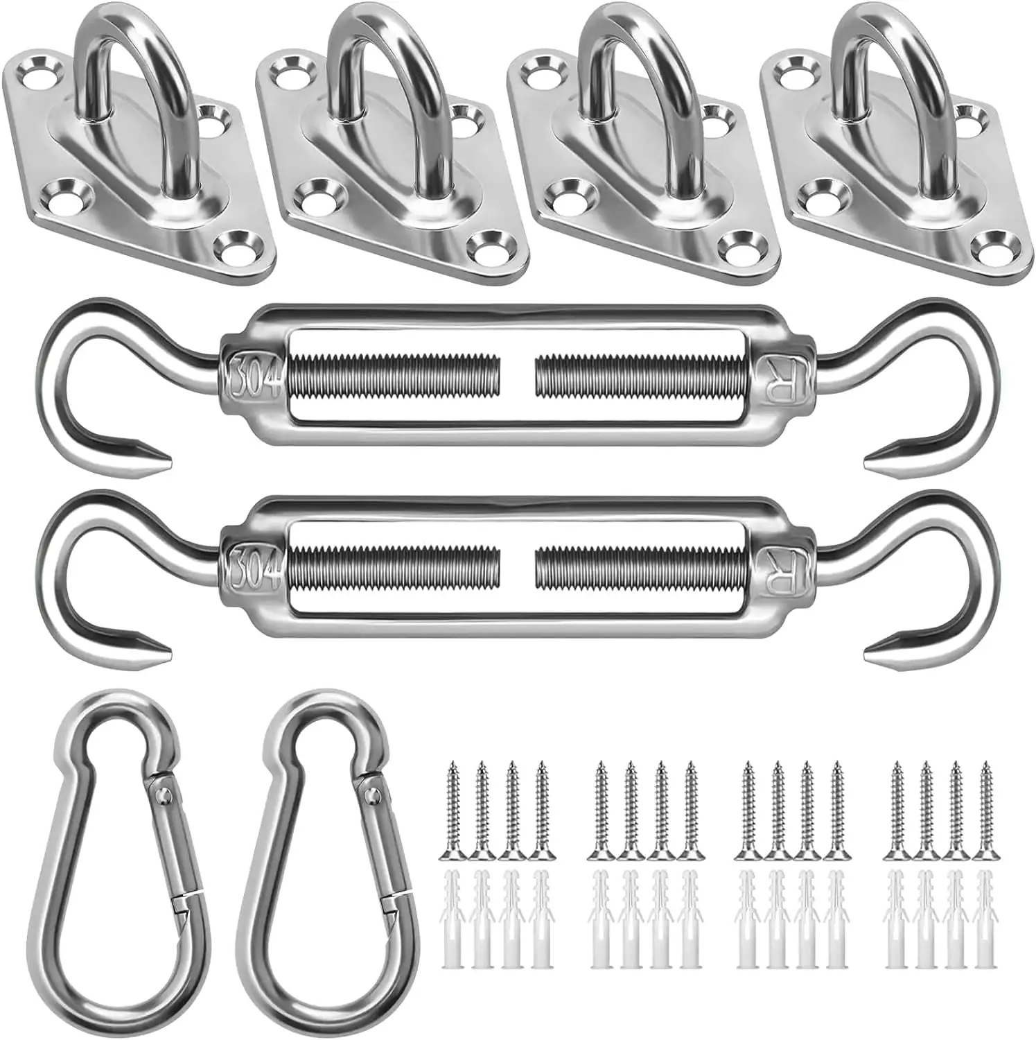 Sun Shade Sail Hardware Kit. 24 Pcs Awning Attachment Set. 6 inch Heavy Duty Sun Shade Sail Stainless Steel Hardware Kit for Garden Triangle and Square Shade Sail Installation