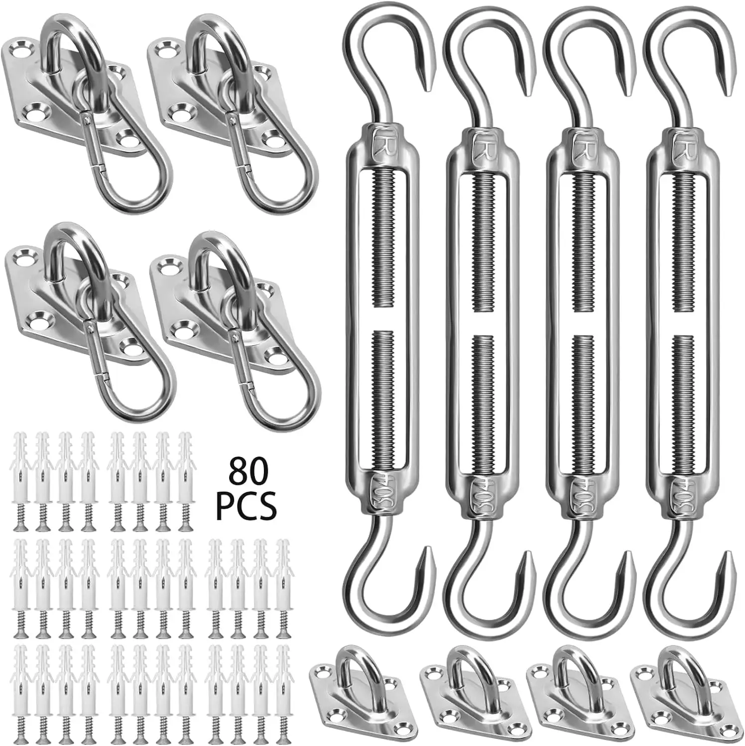 Sun Shade Sail Hardware Kit - 304 Stainless Steel Sunshades Canopy Installation Kit for Install Rectangle & Triangle Shade Sails Deck Garden Lawn Outdoor Metal Sail Shade Hardware (5 Inch 80pcs)