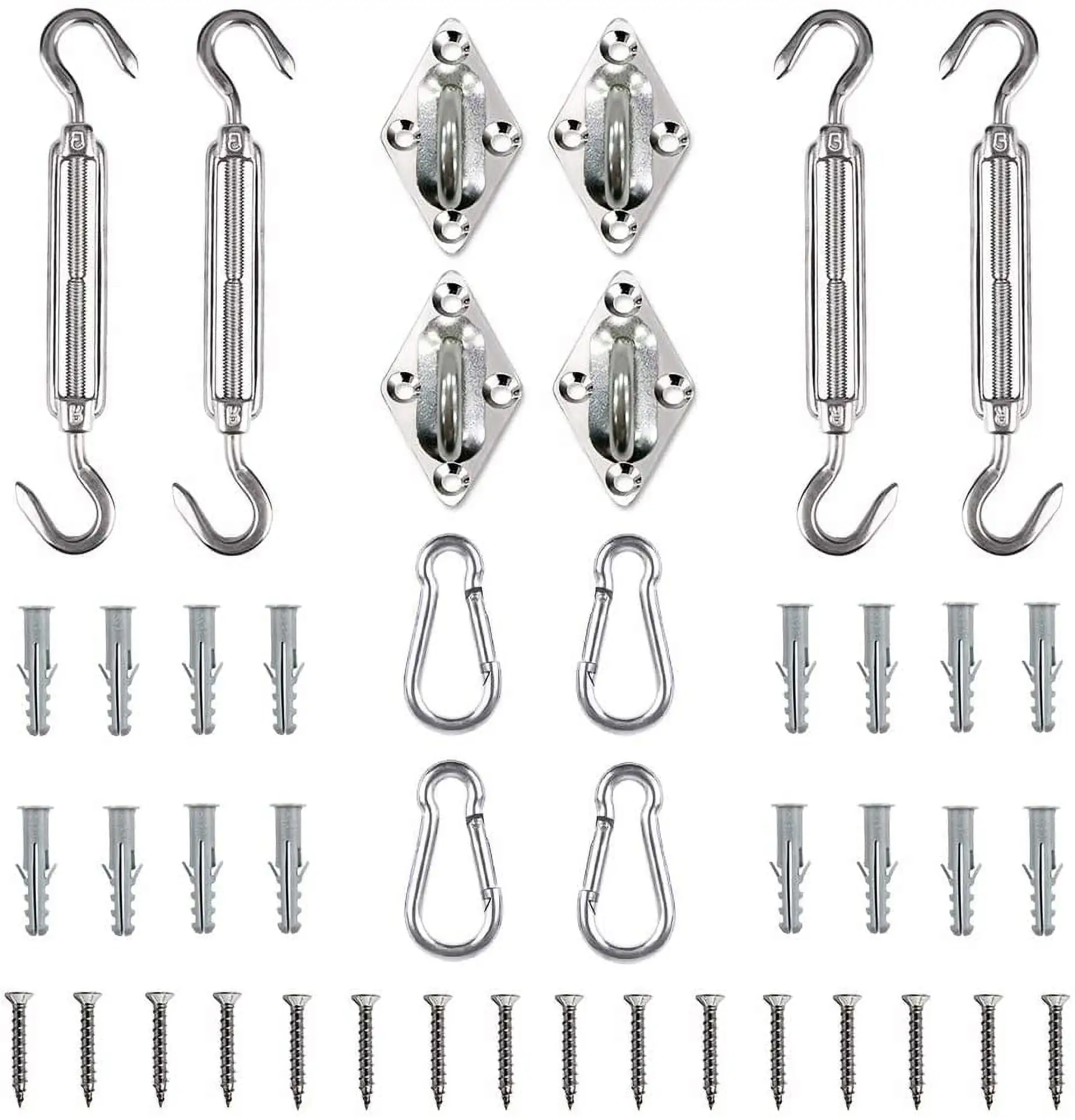 Sun Shade Sail Hardware Kit. Heavy Duty Anti-Rust Rectangle/Square Shade Sail Installation for Lawn and Garden (44 Pcs)