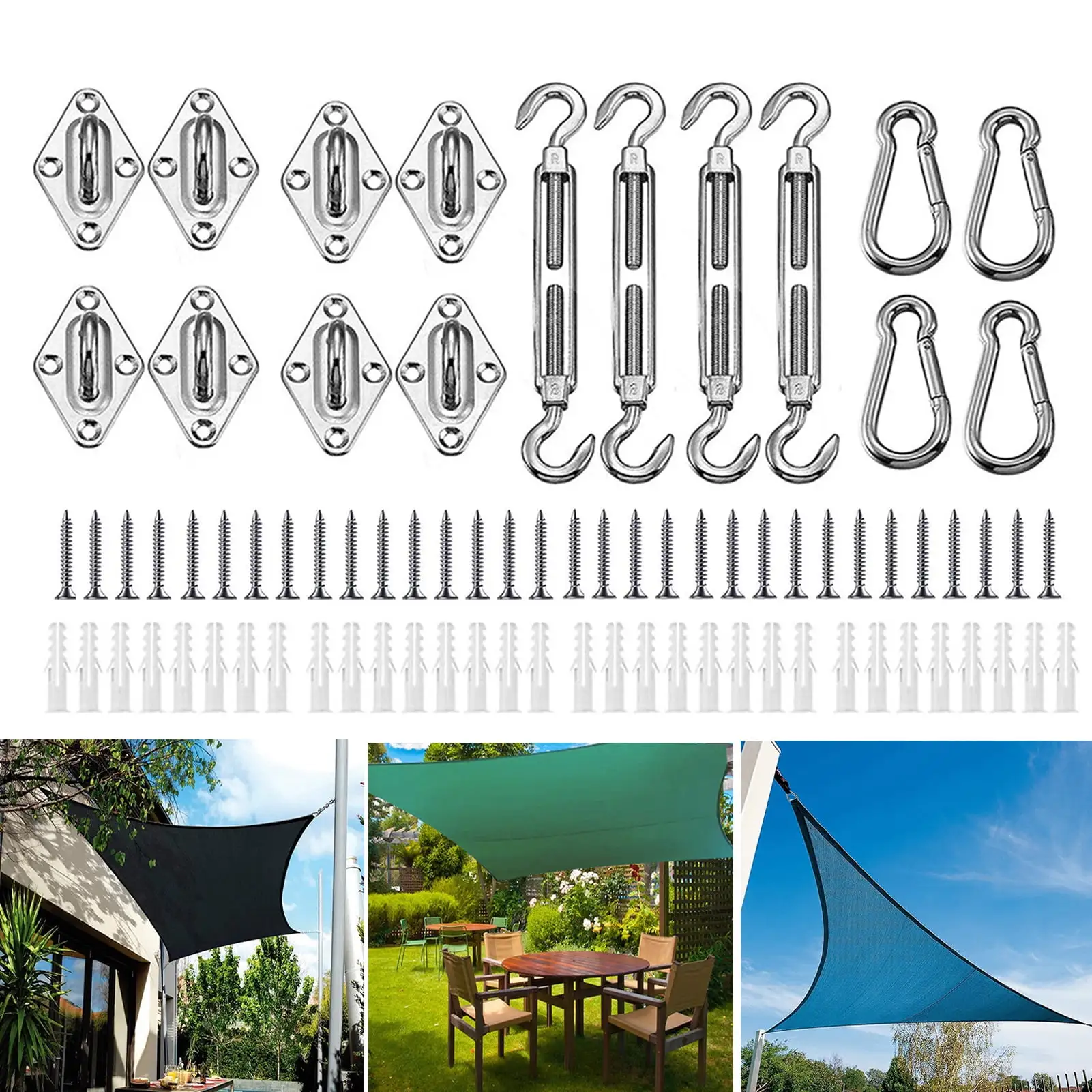 Sun Shade Sail Hardware Kit Outdoor Patio Rectangle Triangle Canopy Installation Accessories Heavy Duty Stainless Steel Awning Attachment