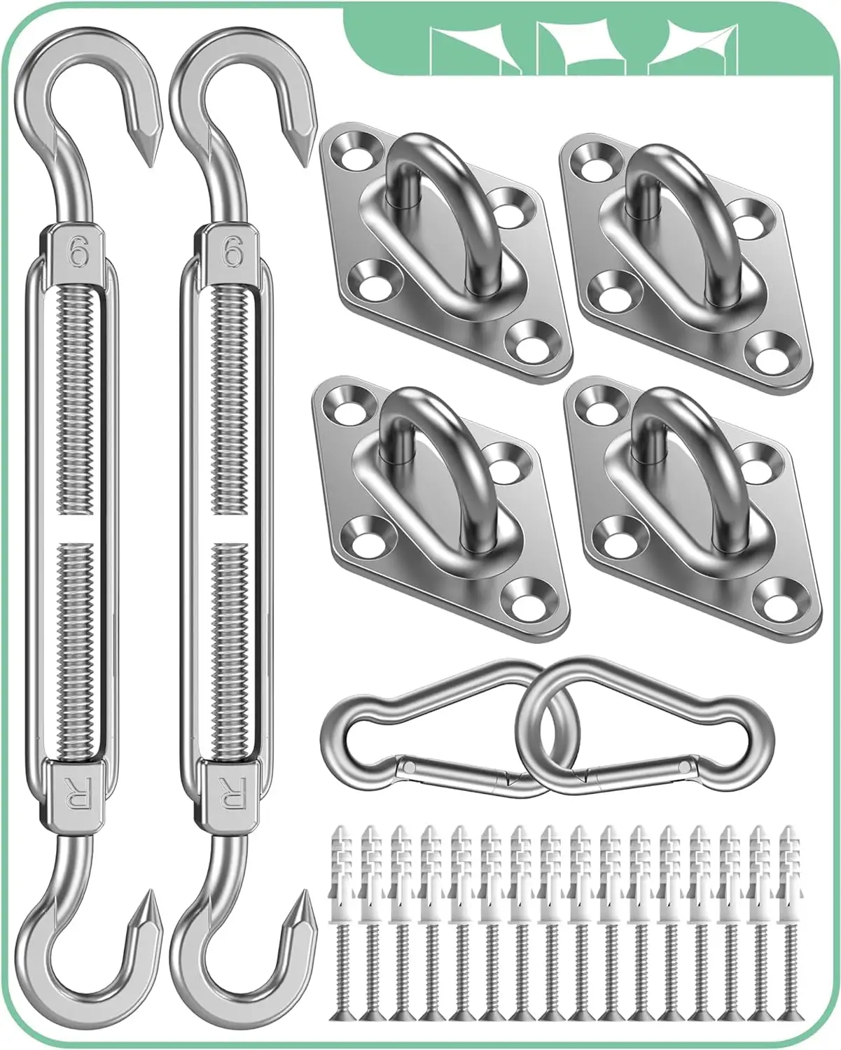 Sun Shade Sail Hardware Kit: Triangle Rectangle Shade Sail Hardware Kit Heavy Duty. M6 Turnbuckles for Shade Sail Pad Eye Sun Shade Hooks. Garden Sun Shade Sail Canopy Hardware Installation Kit