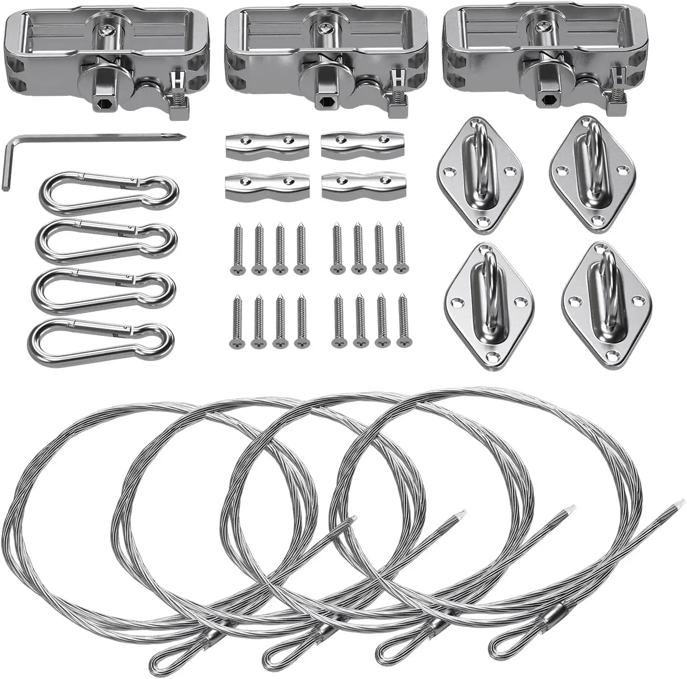 Sun Shade Sail Hardware Kit with 24' (6'x4) Cable Wire Rope. Rectangle Shade Sail Installation Kit for Deck Yard Garden