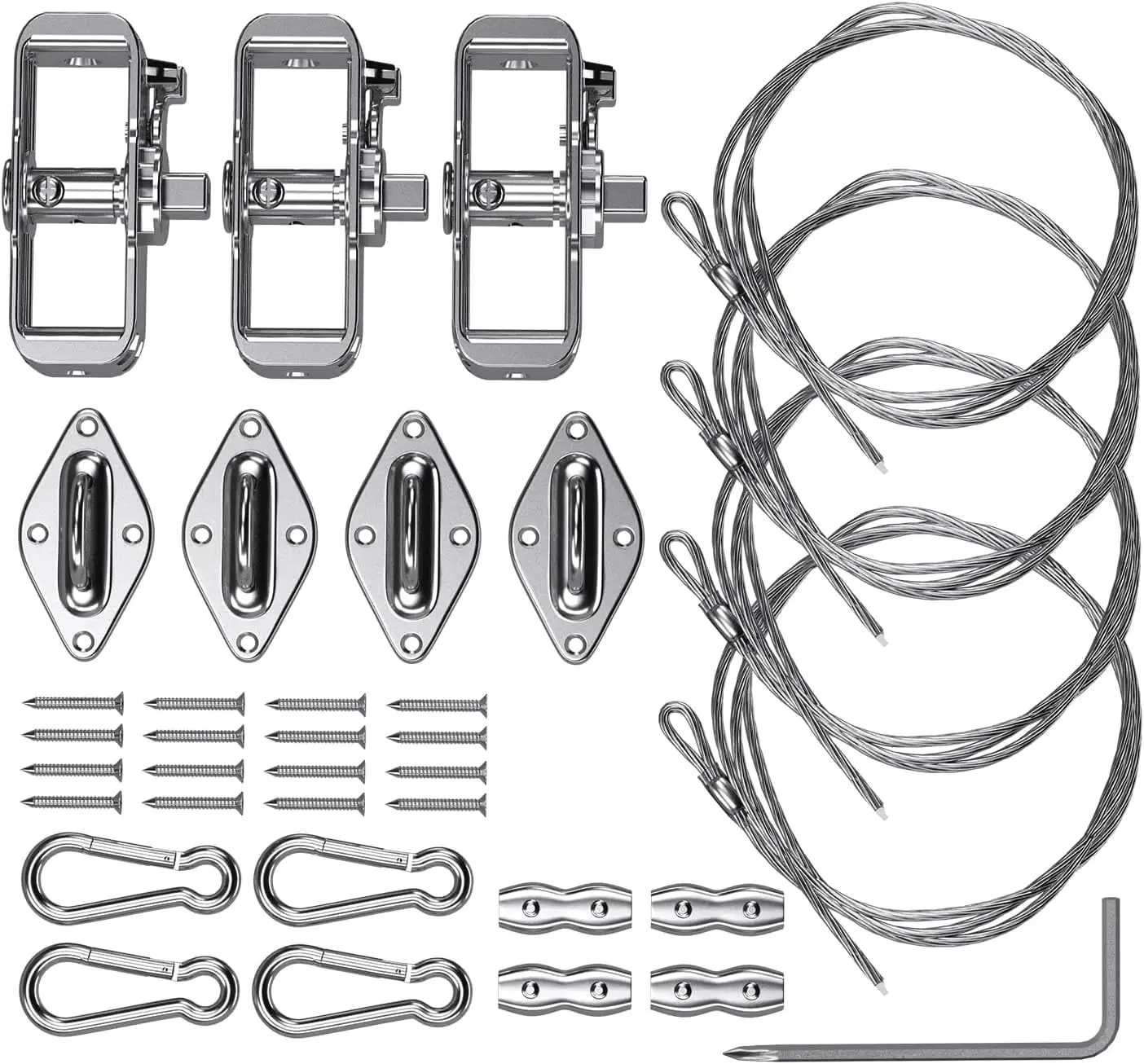 Sun Shade Sail Tension Wire Rope Hardware Kit for Rectangle Sun Shade Sail Installation Winch Pad Eye 24 Feet Wire Cable Included