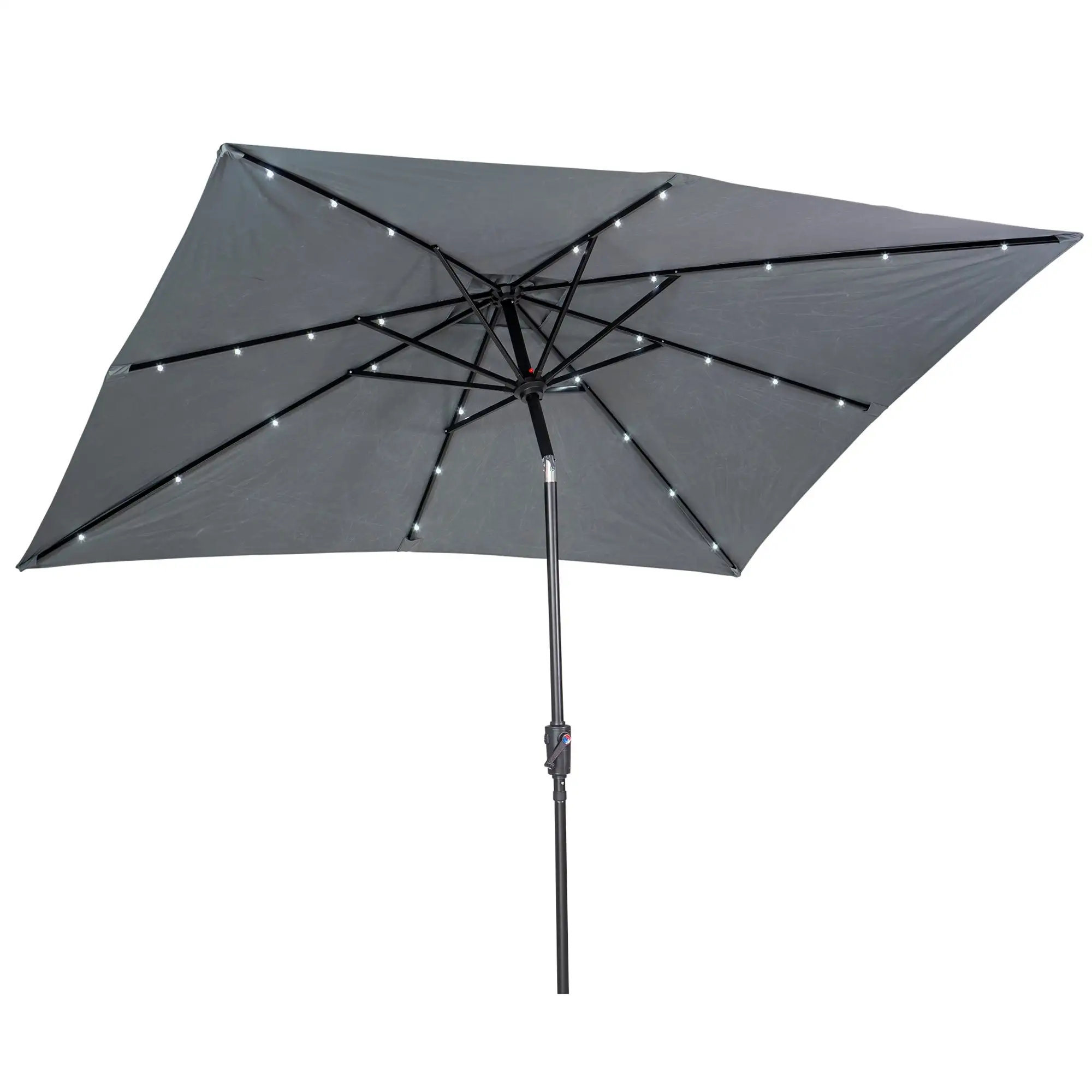 SunRay 9' x 7' Rectangular Patio LED Umbrella Solar Powered w/Crank & Tilt Outdoor Umbrella. Grey