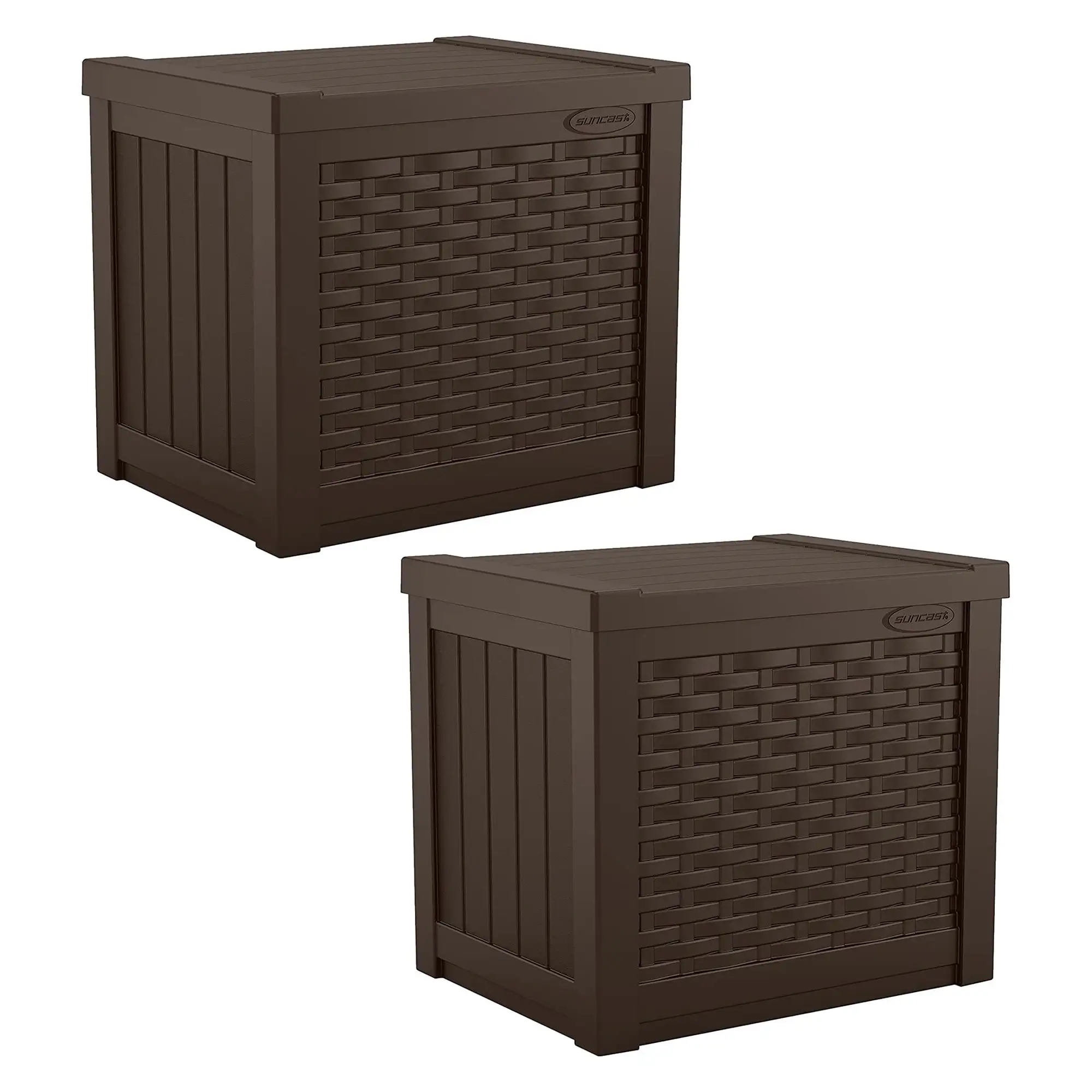 Suncast 22 Gal Outdoor Patio Small Deck Box w/ Storage Seat. Java (2 Pack)