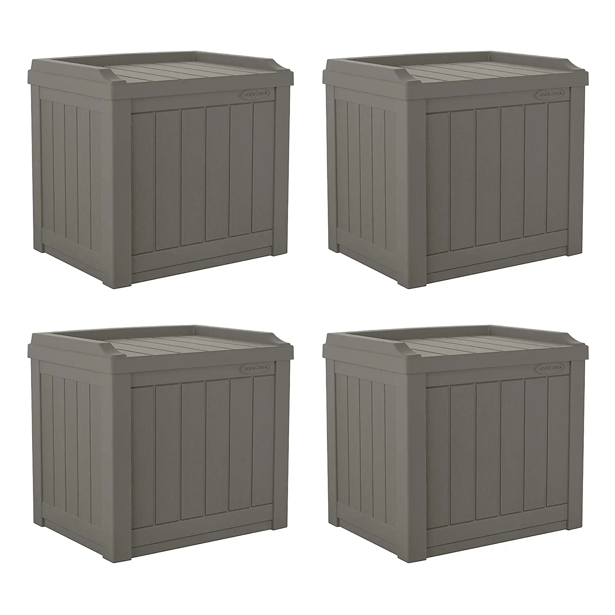 Suncast 22 Gal Outdoor Patio Small Deck Box w/ Storage Seat. Stone (4 Pack)