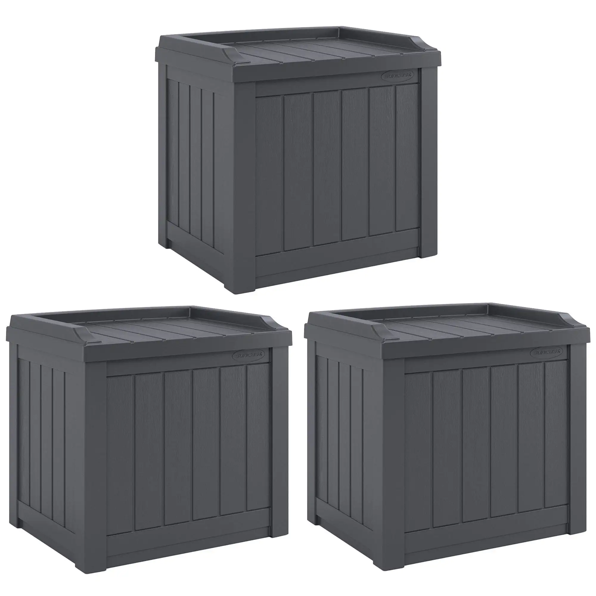 Suncast 22 Gal Outdoor Patio Small Deck Box with Storage Seat (3 Pack)