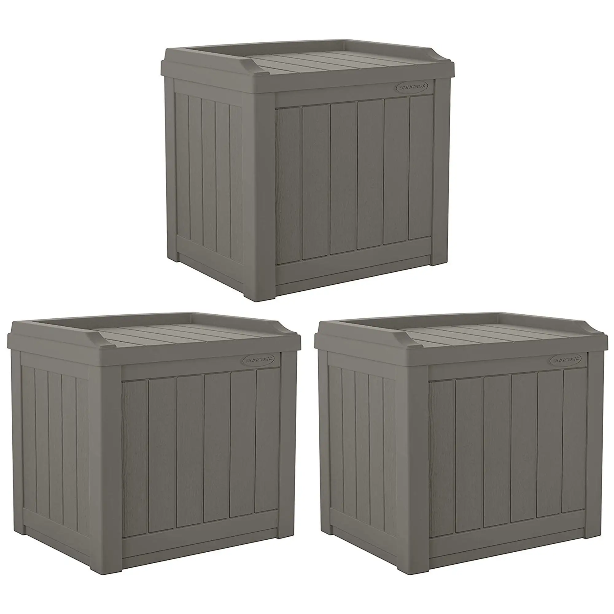 Suncast 22 gal Outdoor Patio Small Deck Box w/Storage Seat. Stone (3 Pack)