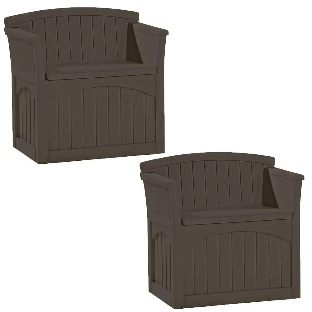 Suncast 31 Gallon Patio Seat Outdoor Storage and Bench Chair. Java (2 Pack)