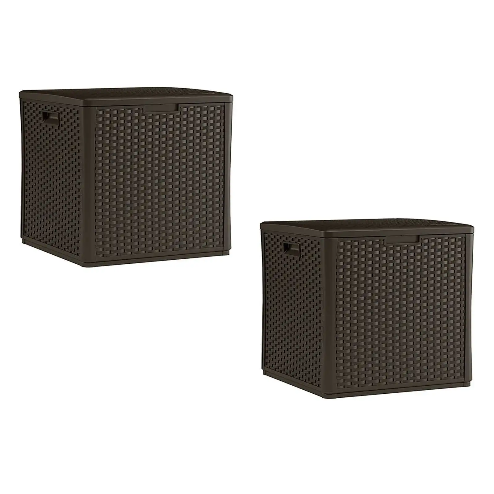 Suncast 60 Gallon Resin Wicker Design Cube Shape Storage Deck Box. Java. 2 Pack