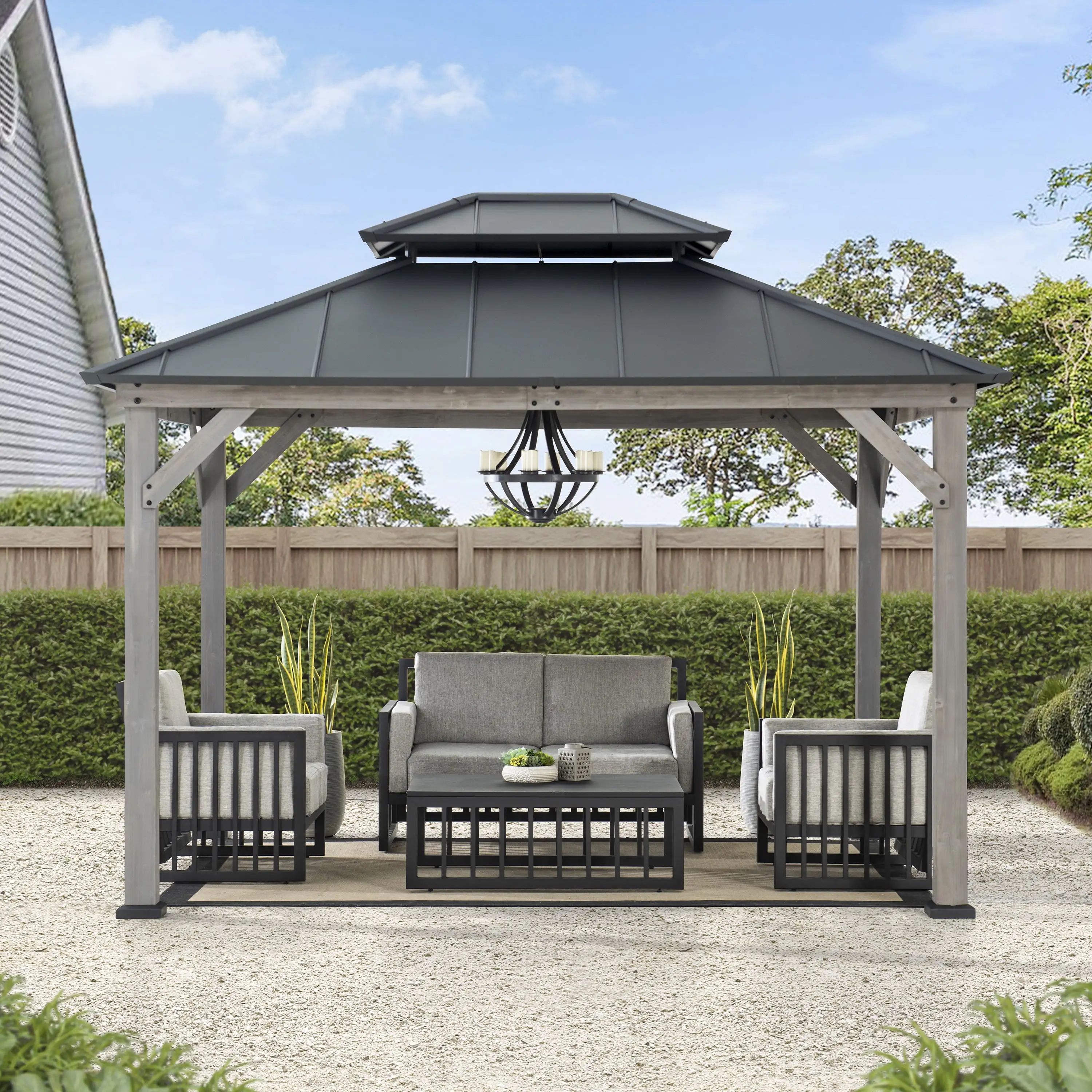 Sunjoy 10 ft. x 12 ft. Cedar Framed Gazebo with Steel Hardtop