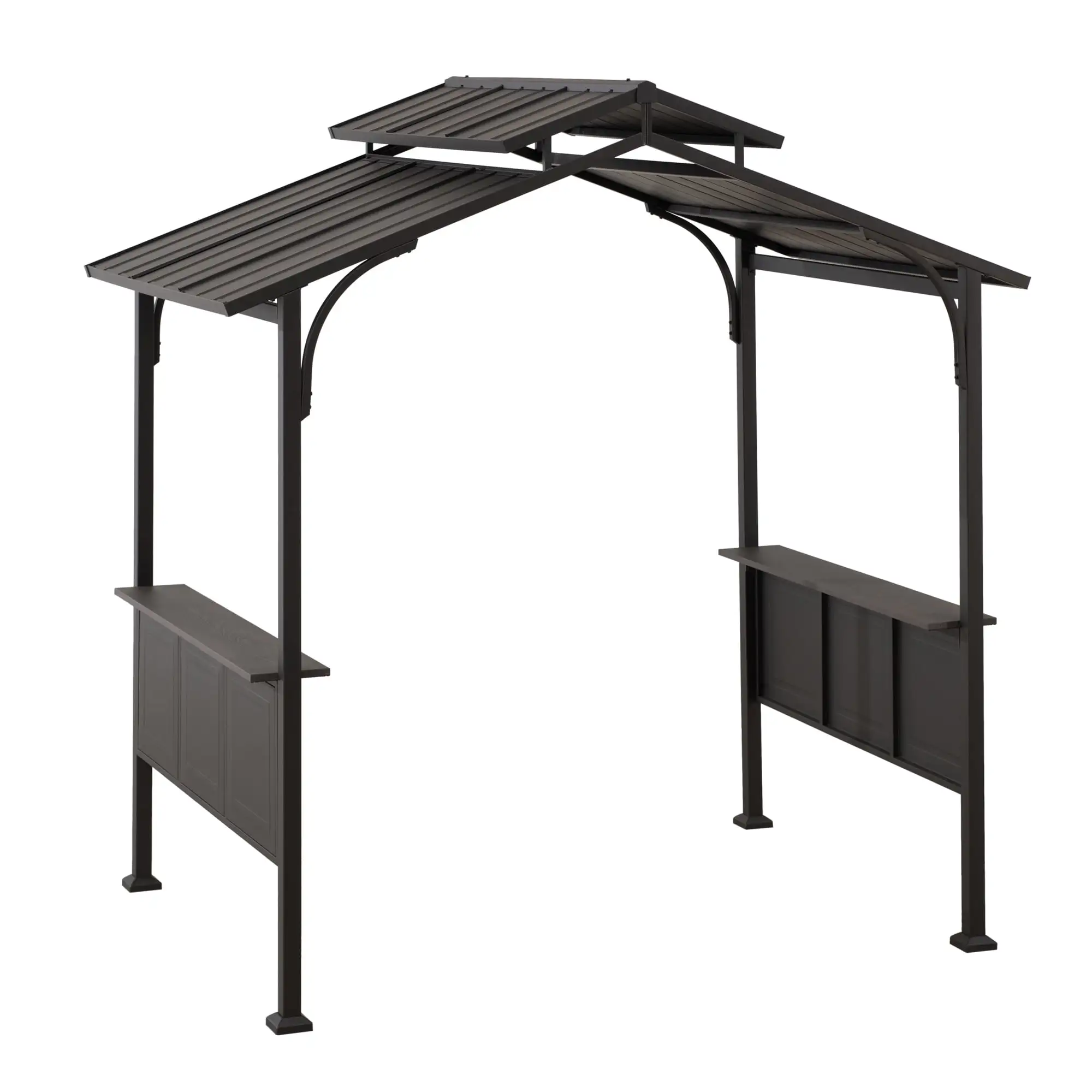 Sunjoy Grill Gazebo 5 ft. x 8 ft. Brown Steel Frame Double Tiered Hardtop Gazebo with Hook