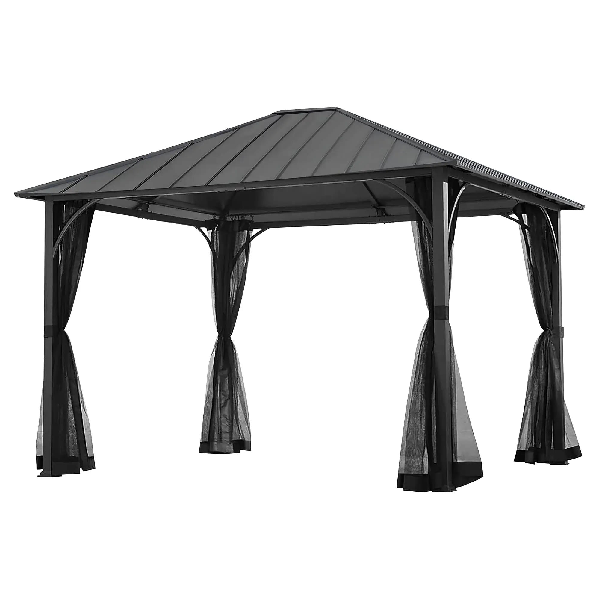 Sunjoy Hildreth 11 x 13 Foot Screened Gazebo Canopy Outdoor Pergola Tent