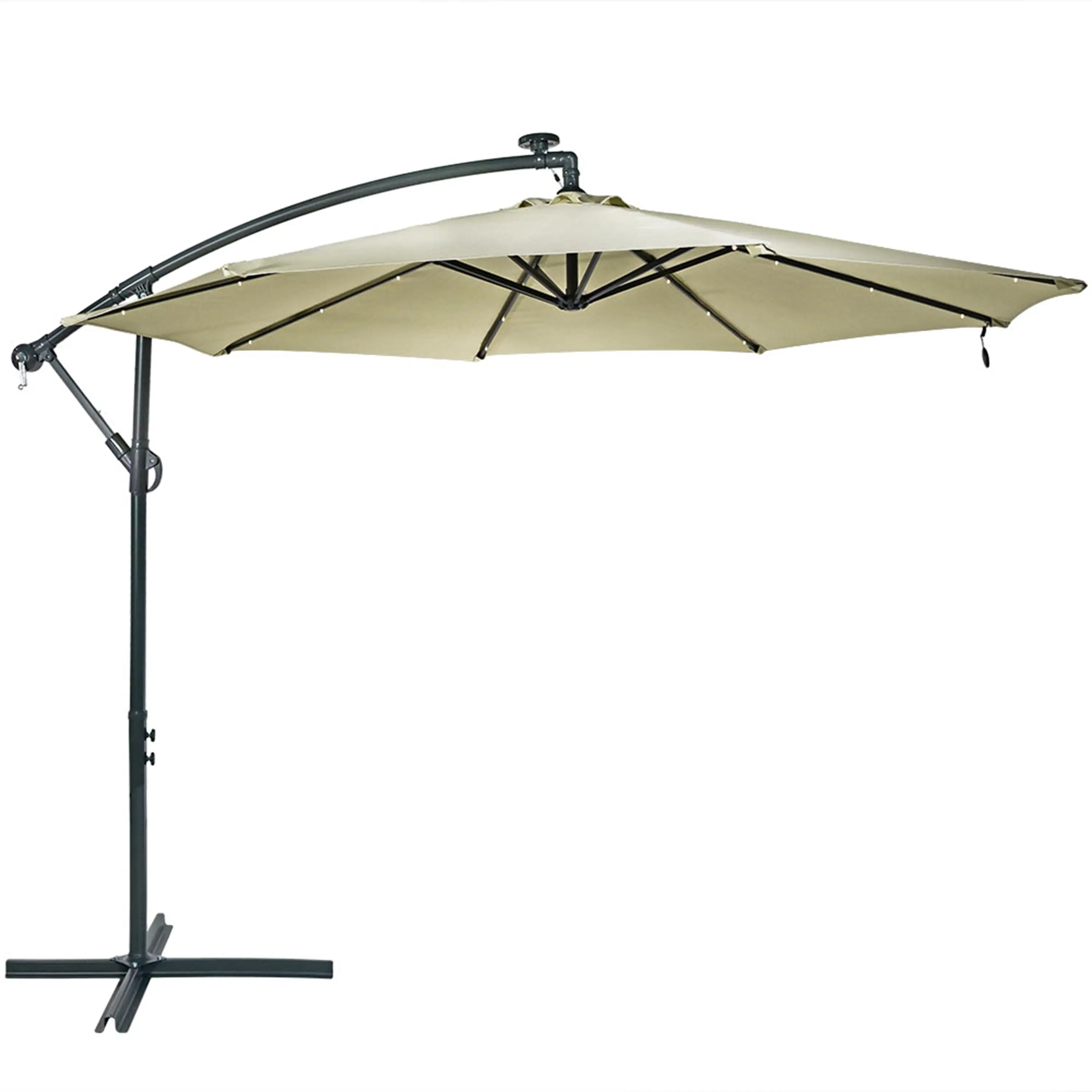 Sunnydaze 10' Solar Cantilever Offset Patio Umbrella with Cross Base - Beige