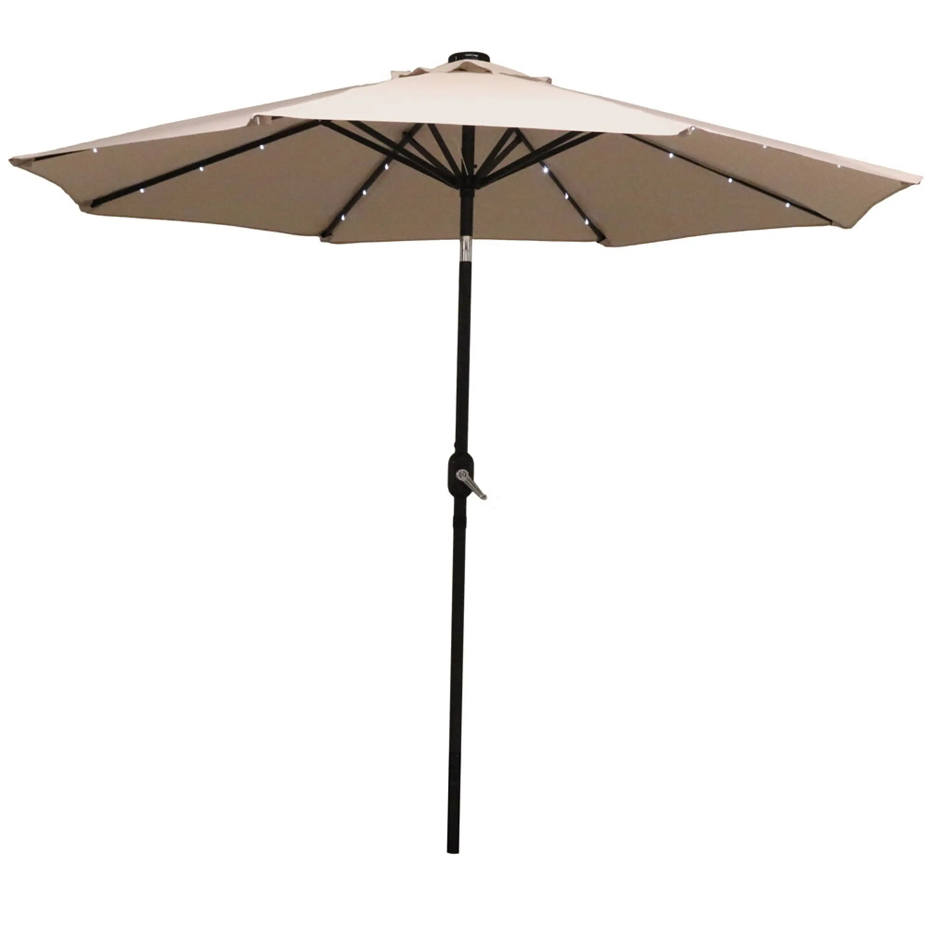 Sunnydaze 9' Solar LED Outdoor Patio Umbrella with Tilt and Crank - Beige