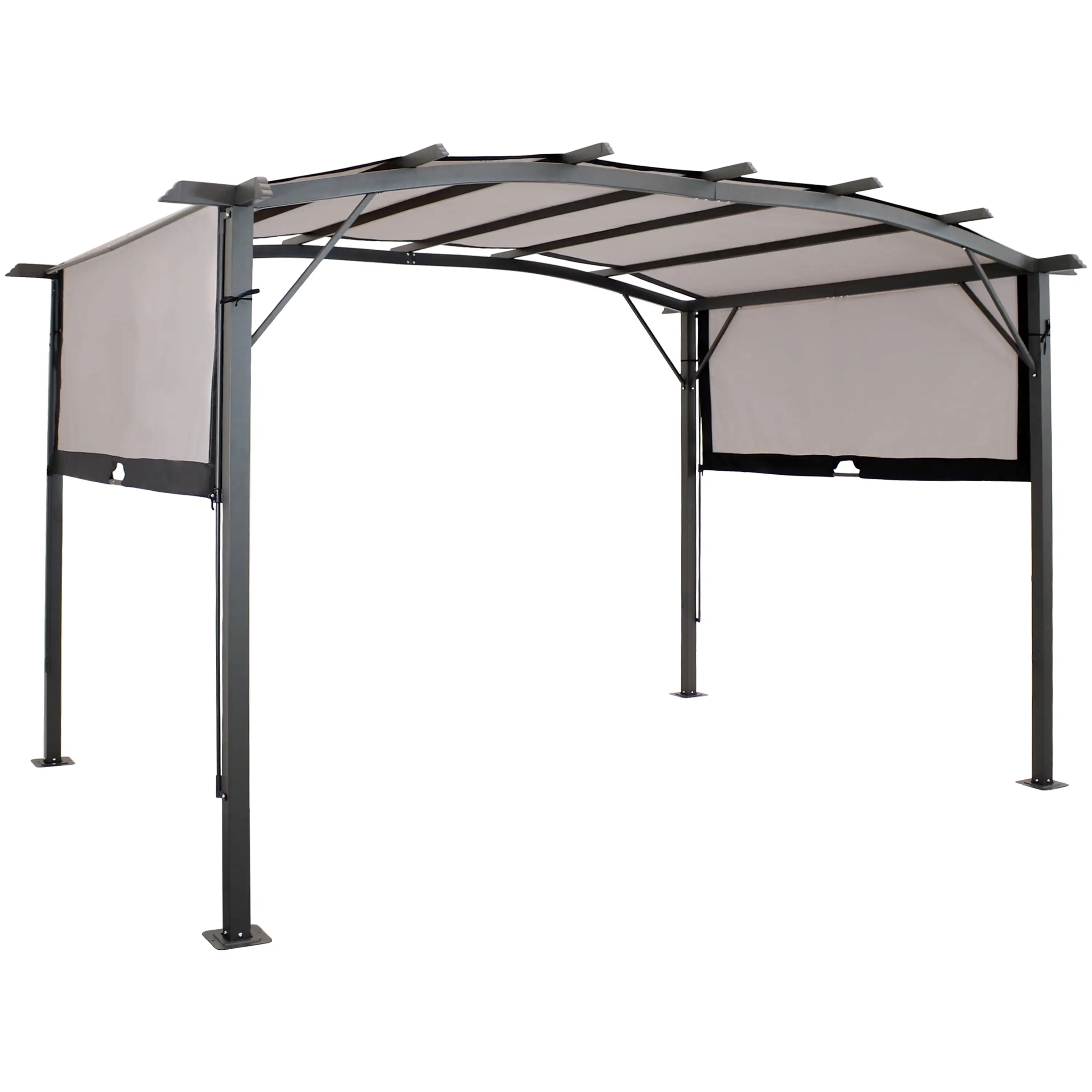 Sunnydaze 9' x12' Metal Arched Pergola with Retractable Canopy - Gray