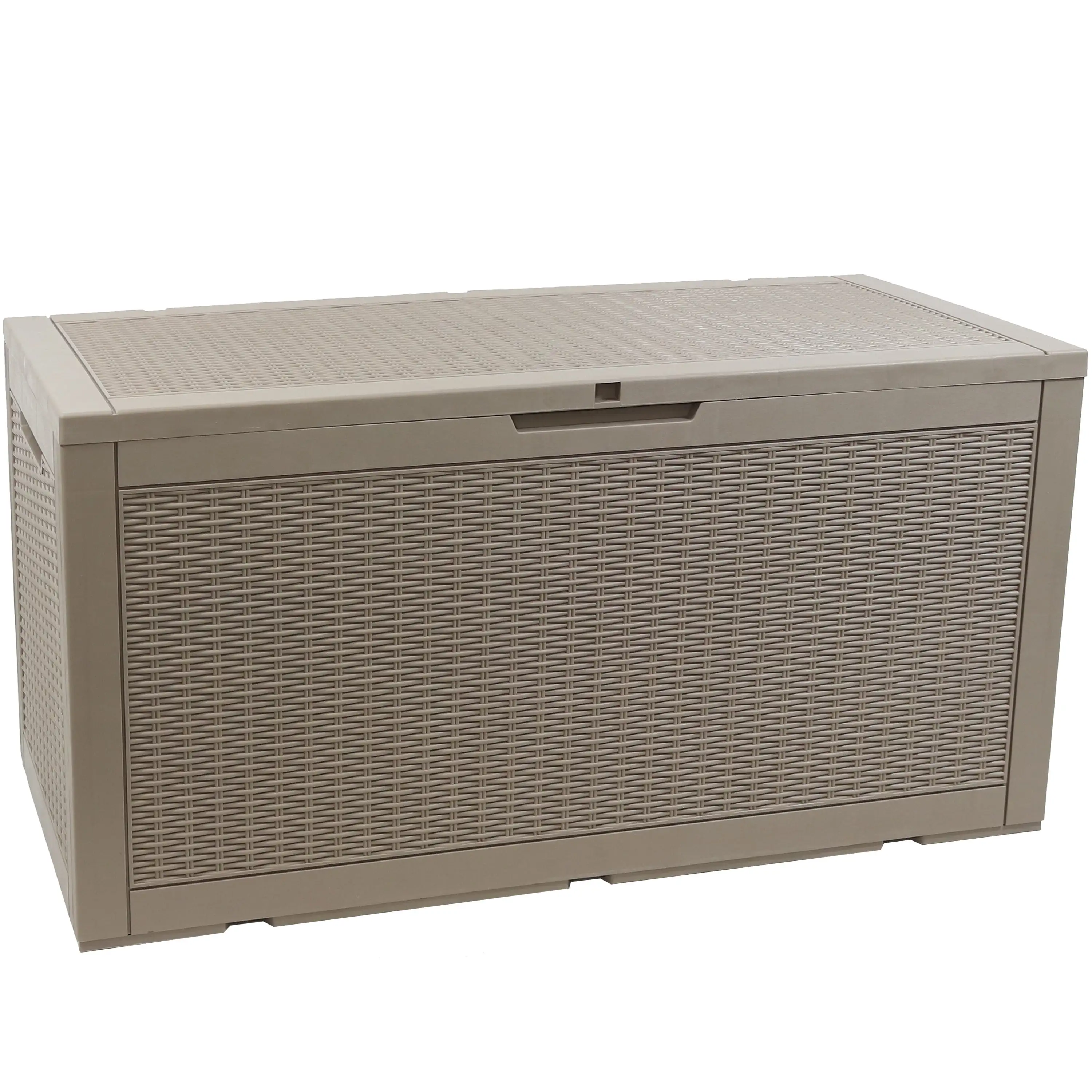 Sunnydaze Faux Rattan Outdoor Lockable Deck Storage Box - 100-Gal. - Driftwood