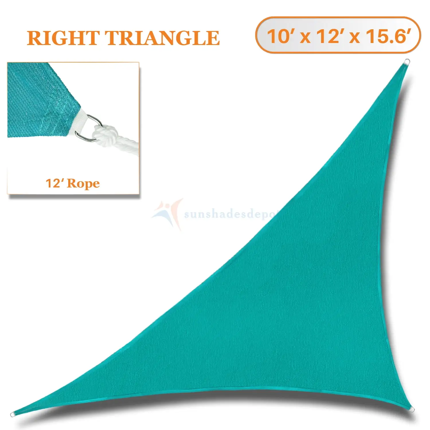 Sunshades Depot 10' x 12' x 15.6' Sun Shade Sail Right Triangle Permeable Canopy Turquoise Green Custom Size Available Commercial Standard