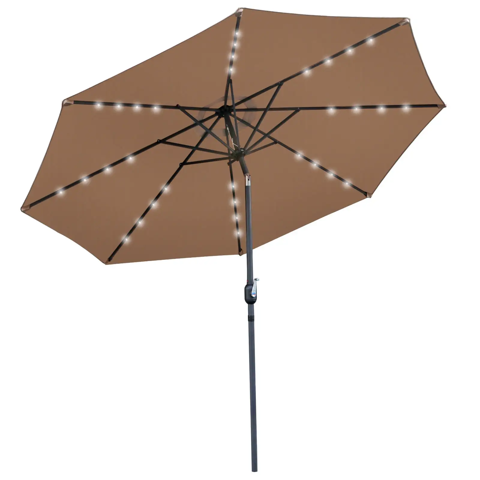 SuperDeal Patio Solar Umbrella 32 LED Tiltable Crank Height Adjustable 10 ft. Brown