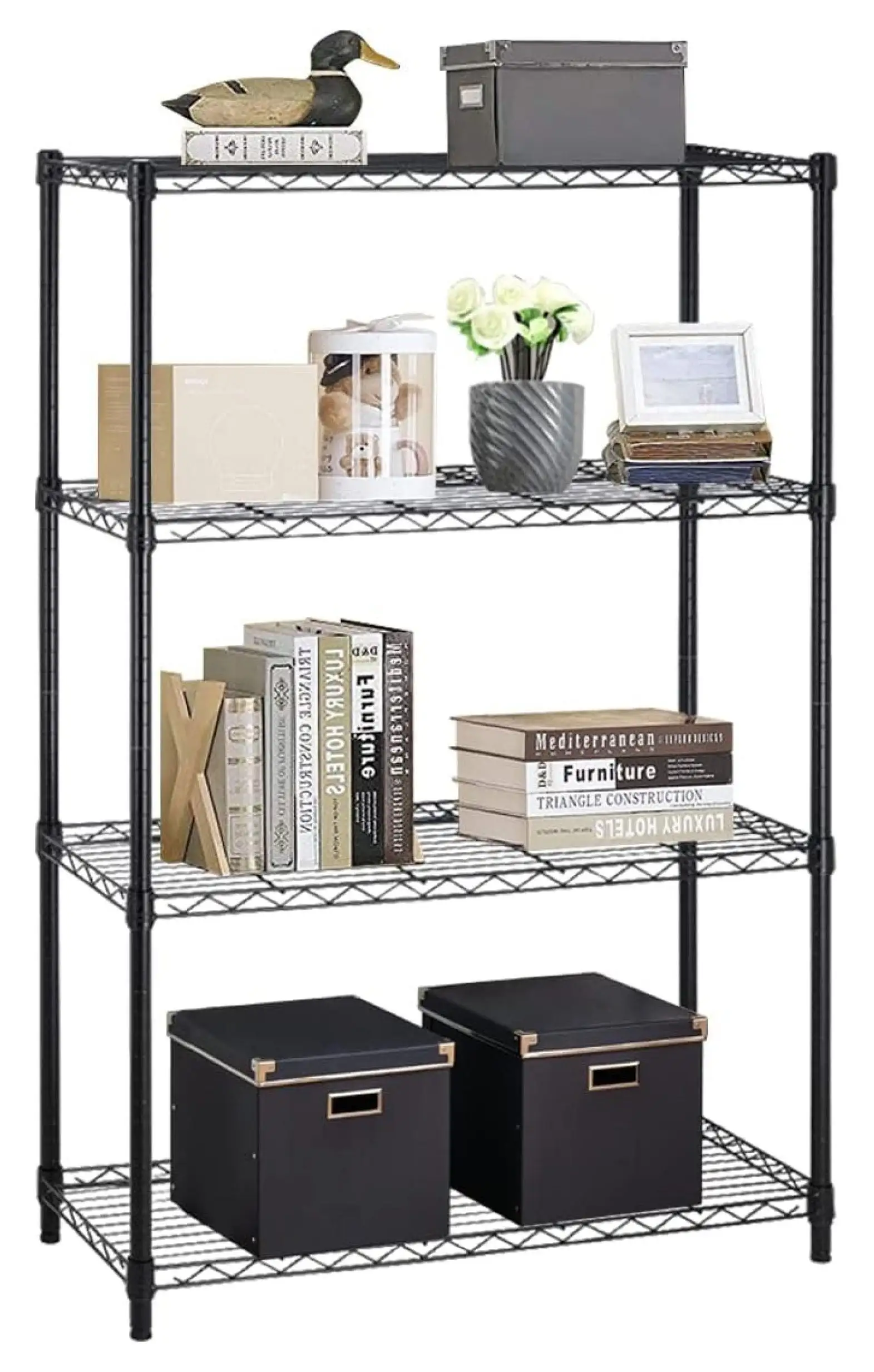 Superwum Metal Shelf 4 Tier Wire Shelving Unit 36 inch W x14 D x54 H Height Adjustable Storage Shelves NSF 1000 Lbs Load-Bearing Heavy Duty for Pantry Laundry Bathroom Kitchen. Black (54)