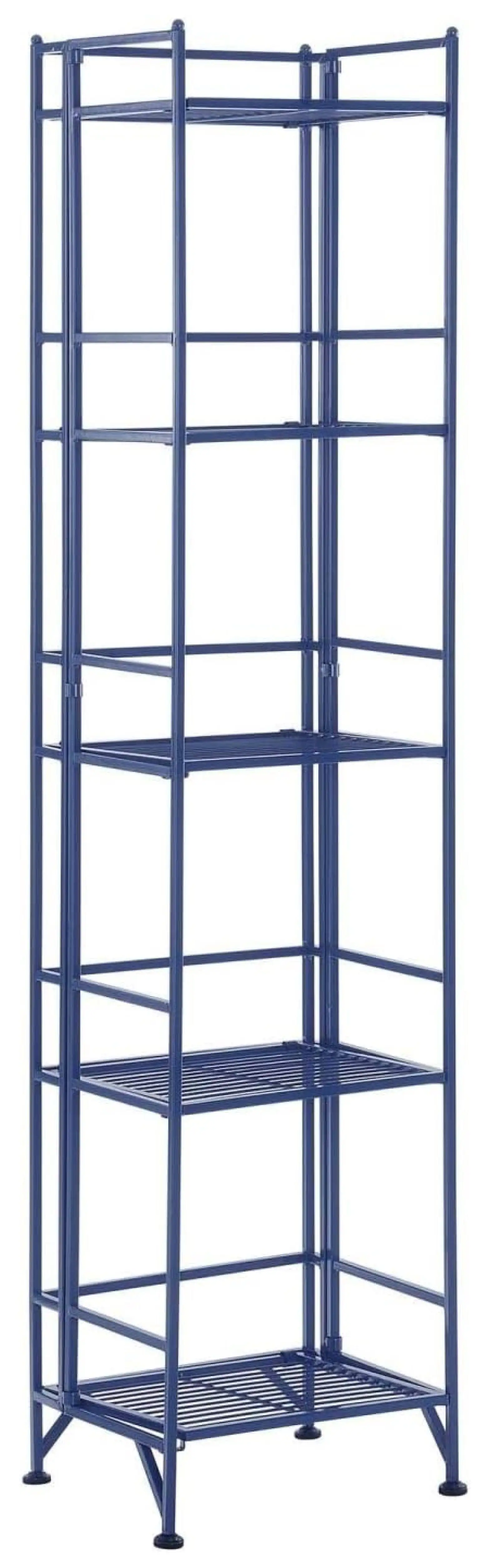 Superwum Xtra Storage Shelves - 5-Tier Folding Metal Shelving. Modern Shelves for Storage and Display in Living Room. Bathroom. Office. Kitchen. Garage. Cobalt Blue