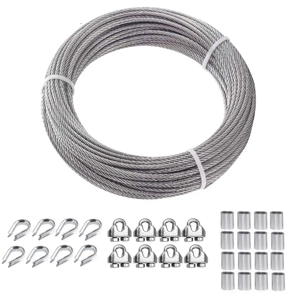 T316 Stainless Steel 1/8 Cable Wire Rope.50ft Sun Shade Sail Cable Wire Hardware Kits with Cable Clamp.Sun Shade Cable Wire for Shade Sail.Triangle/Rectangle Sun Shade Sail Fixing