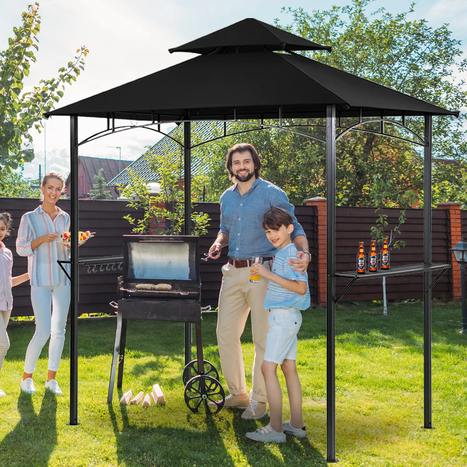 TANGJEAMER Outdoor Grill Gazebo Tent Barbeque Grill Canopy for Outdoor Patio Backyard Grill Shelter Hardtop (L93 x W62 x H98 Inch) Black