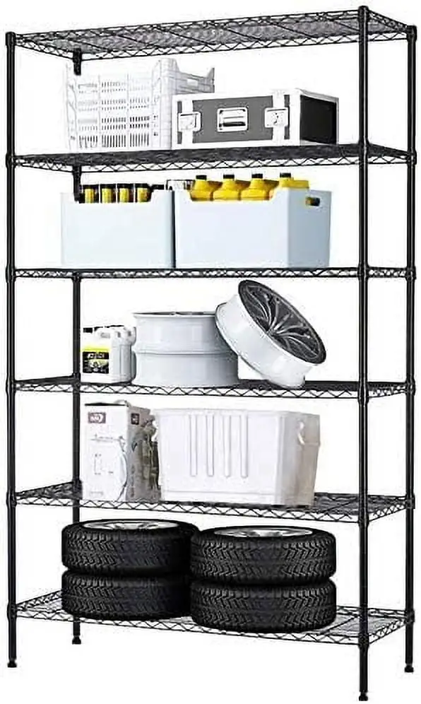 TJCGDTY 6 Tier Wire Shelving Unit Wire Shelves NSF Heavy Duty Height Adjustable Wire Shelving Rack with Feet Leveler Garage Rack Kitchen Rack Office Rack Commercial Shelving - Black 42