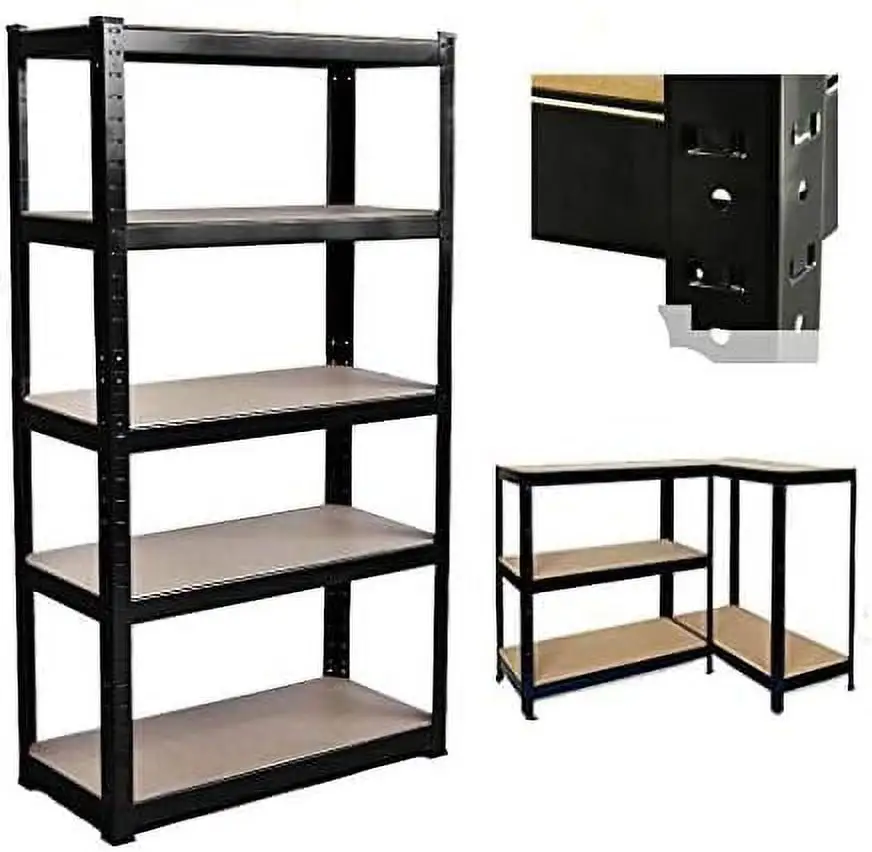 TJCGDTY Heavy Duty Shelving Unit Racking Utility Rack Garage Shelves Metal Steel for Workshop/Shed/Garage/Kitchen/Office 5- Adjustable 77" x 39" x 20" Black