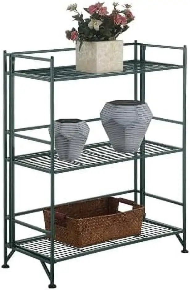 TJCGDTY Xtra Shelves-3-Tier Wide Folding Metal Modern Shelves Display in Living Room Bathroom Office Kitchen Garage Sea Foam