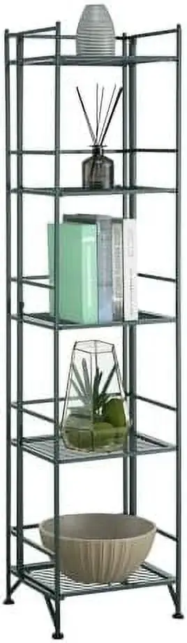 TJCGDTY Xtra Shelves - 5-Tier Folding Metal Shelving Modern Shelves for and Display in Living Room Bathroom Office Kitchen Garage Sea Foam