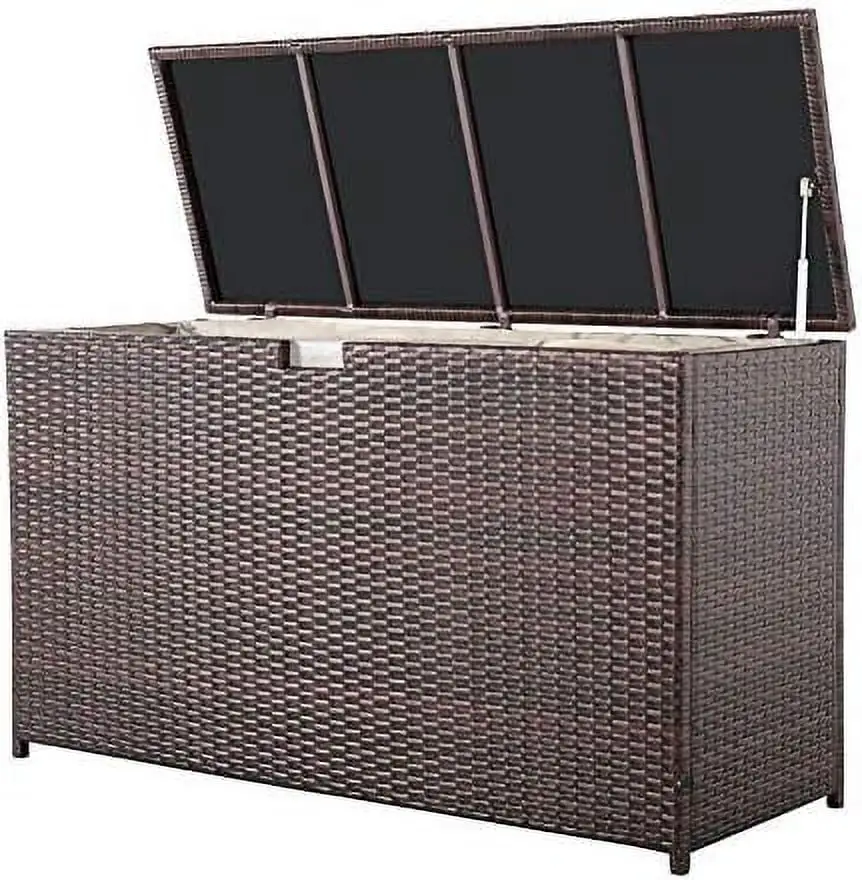 TJUNBOLIFE Outdoor Patio Box Brown Wicker Bin Deck Box 88 Gallon