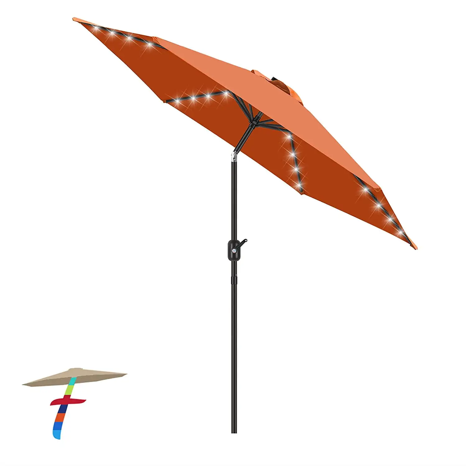 TLKJ 7.5' Solar 24 LED Lighted Umbrella-Solar Umbrella Lawn and Garden w/Easy Tilt Adjustment Market Umbrella Adjustment and Crank Lift System for Patio