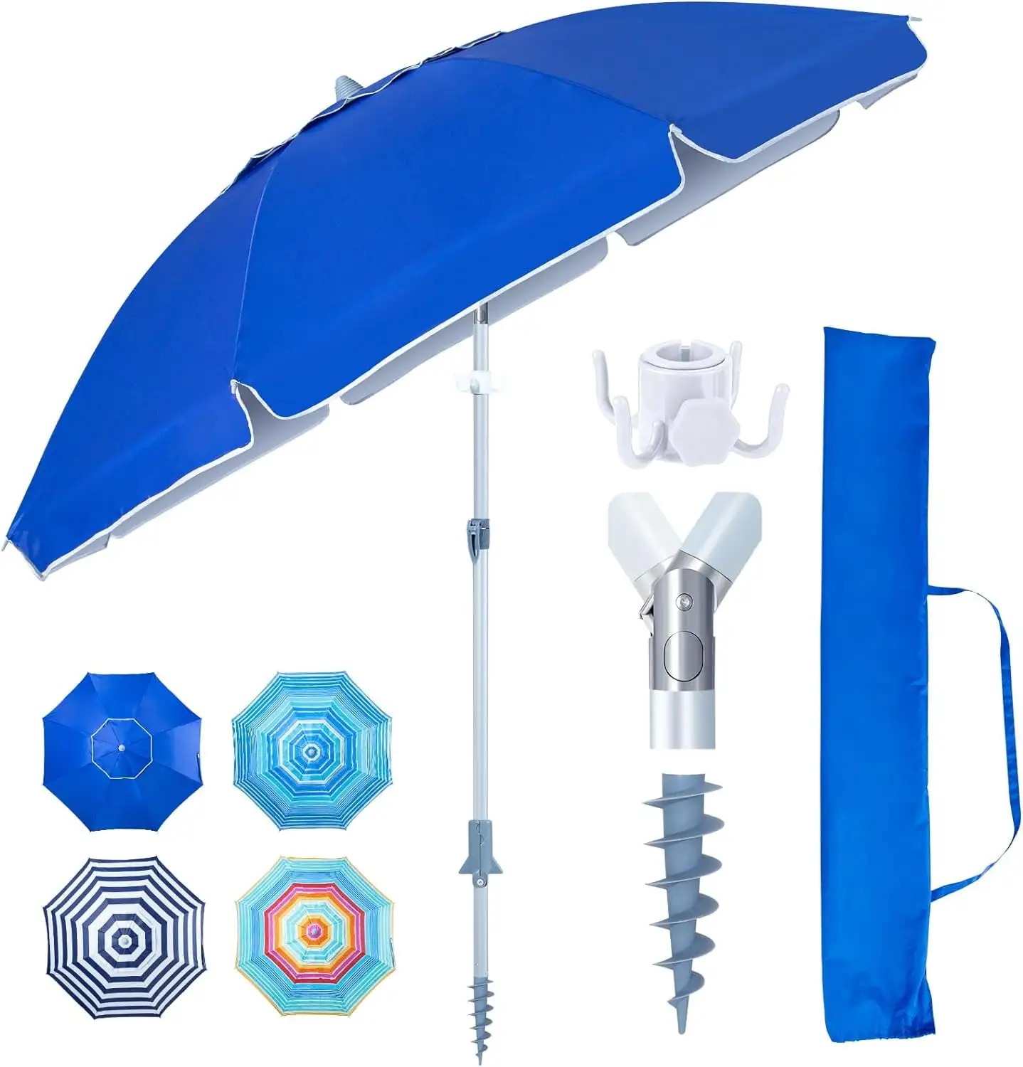 TLKJ Heavy Duty High Wind Beach Umbrella with Sand Anchor & Carry Bag|Patio Outdoor Umbrella with Alumininm Frame Sunshade Umbrella with Push Button Tilt Ideal for Travel Garden Law