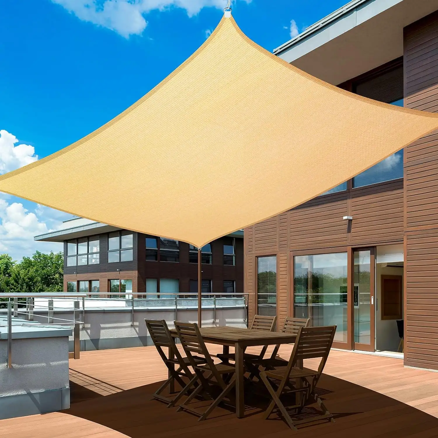 TLKJ Sun Shade Sails Canopy 16'x12' Rectangle 95% UV Block 185GSM Heavy Duty Permeable Sun Shade Sail for Patio Garden Pergola Backyard Outdoor Pools Carport - Brown