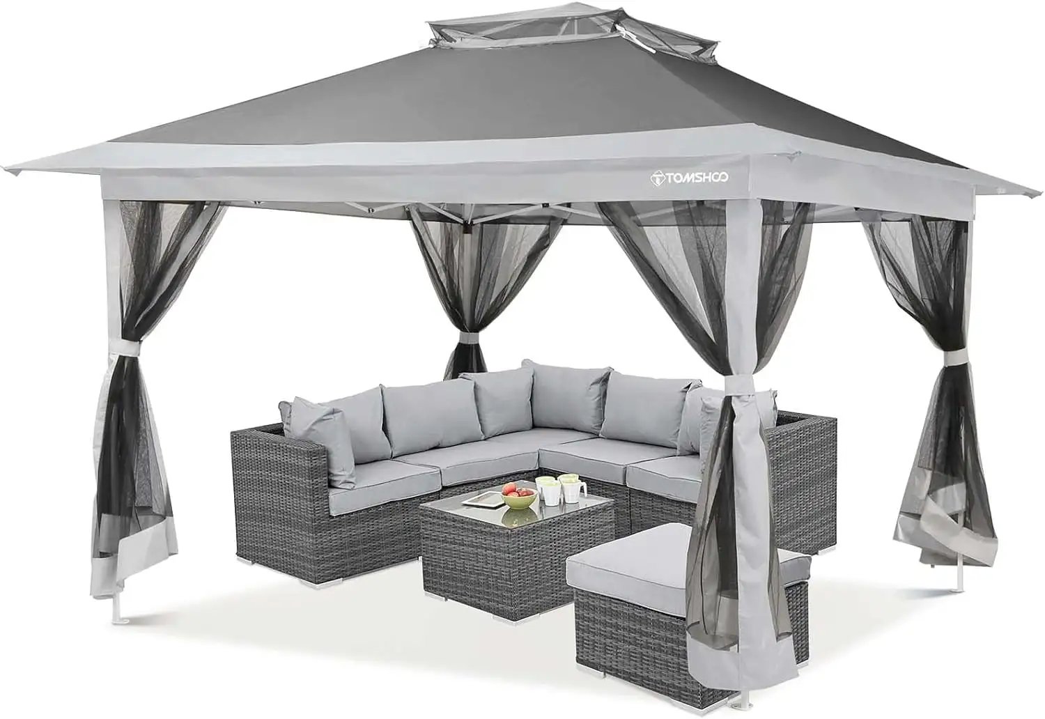 TOMSHOO Outdoor Gazebo. 12'x12' Pop Up Gazebo with Center Lock Quick Canopy Tent 144 Feet of Shade for Patio Garden Backyard