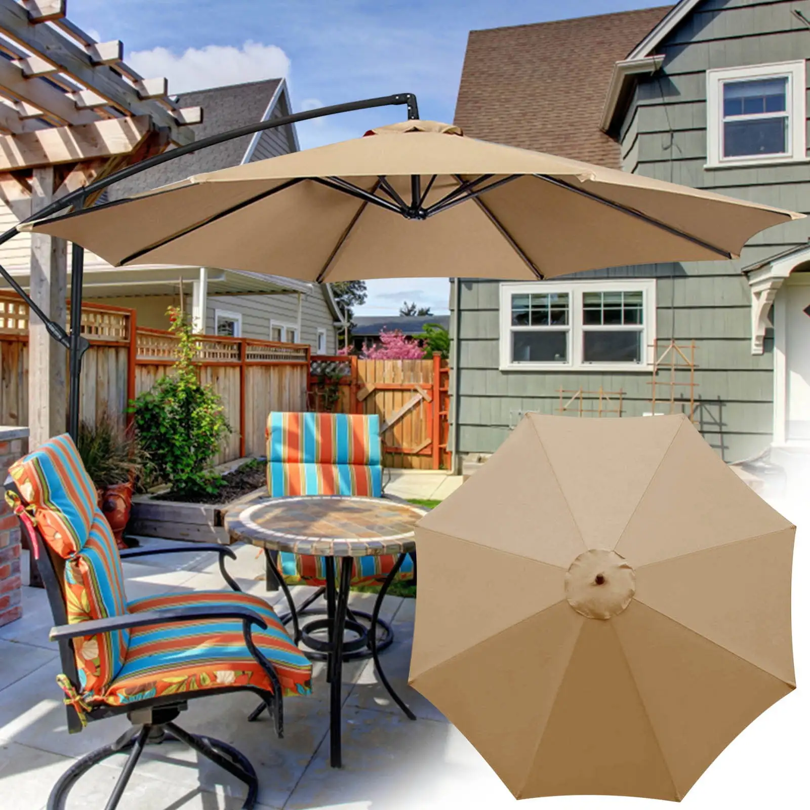 TOPRenddon Patio Umbrella Replacement Canopy.Outdoor Courtyard Umbrella Surface Polyester Sunshade Umbrella Sunscreen And Rainproof Fabric Garden Pillar Umbrella Fabric(Excluding Umbrella Racks)