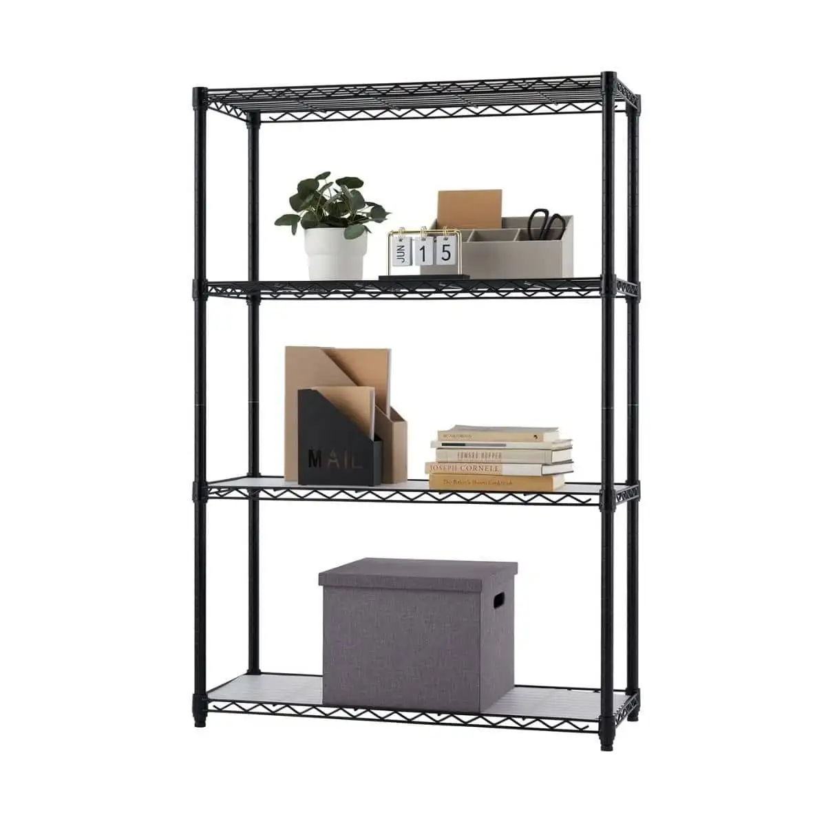 TRINITY 4-Tier Commercial Wire Shelving Rack w/ Liners. 36x14x54 - Black