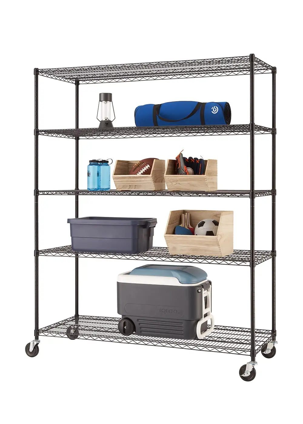 TRINITY BASICS 5-Tier 60x24x72 Wire Shelving w/ Wheels. NSF - Black