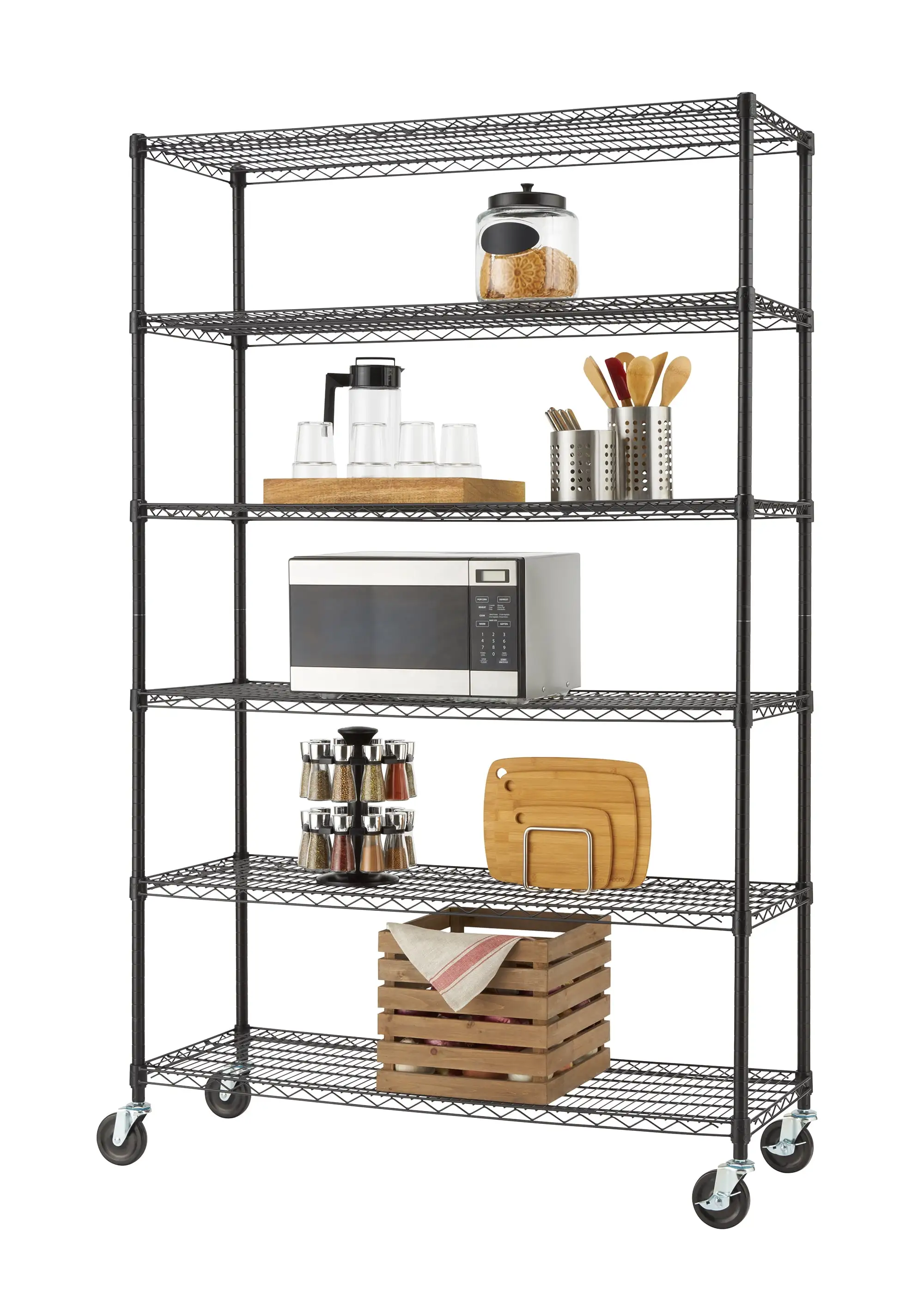 TRINITY BASICS 6-Tier 48x18x72 Wire Shelving w/ Wheels. NSF - Black