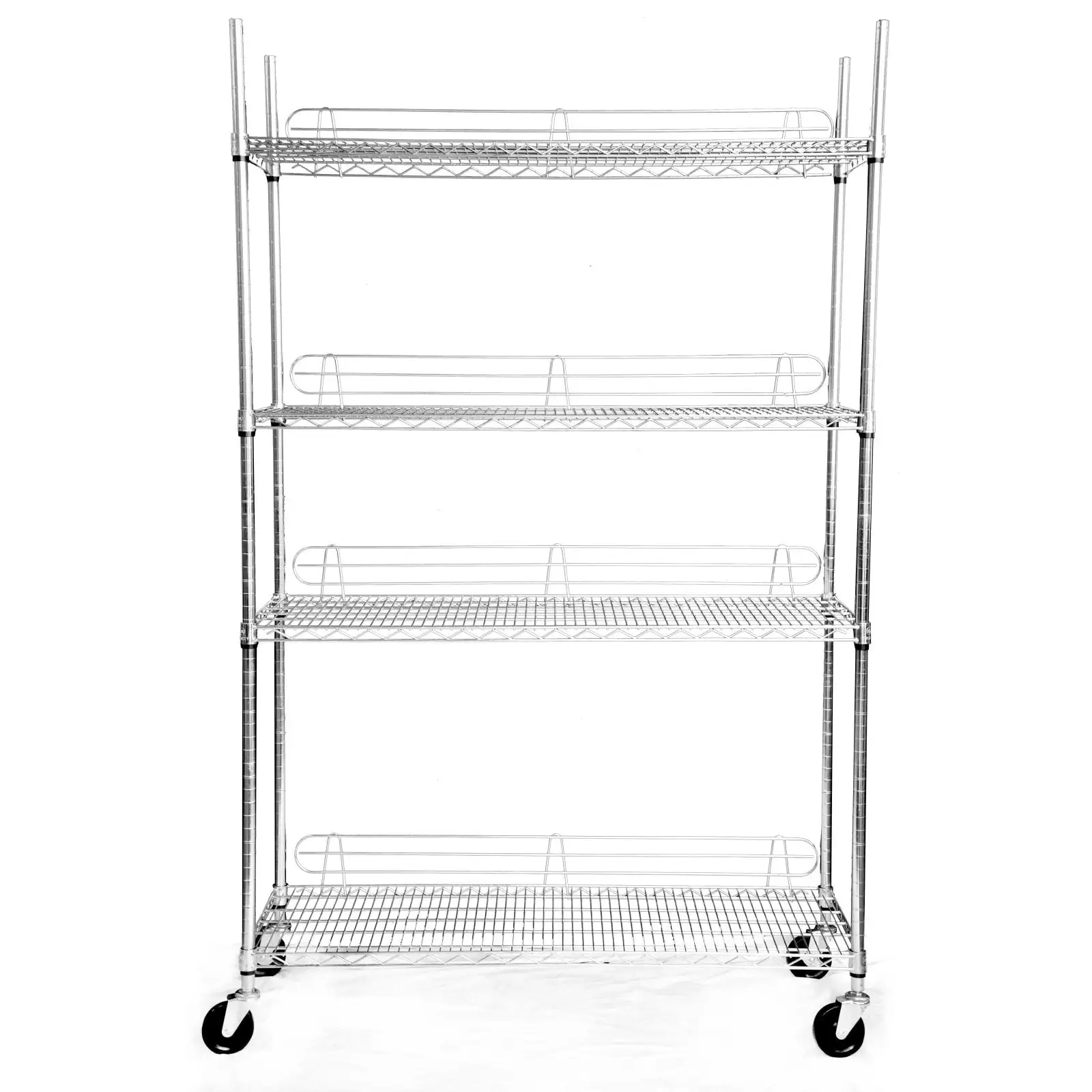 TRINITY EcoStorage 4-Tier Chrome Wire Shelving Rack w/ Backstands & Wheels. 48x18x72 - NSF