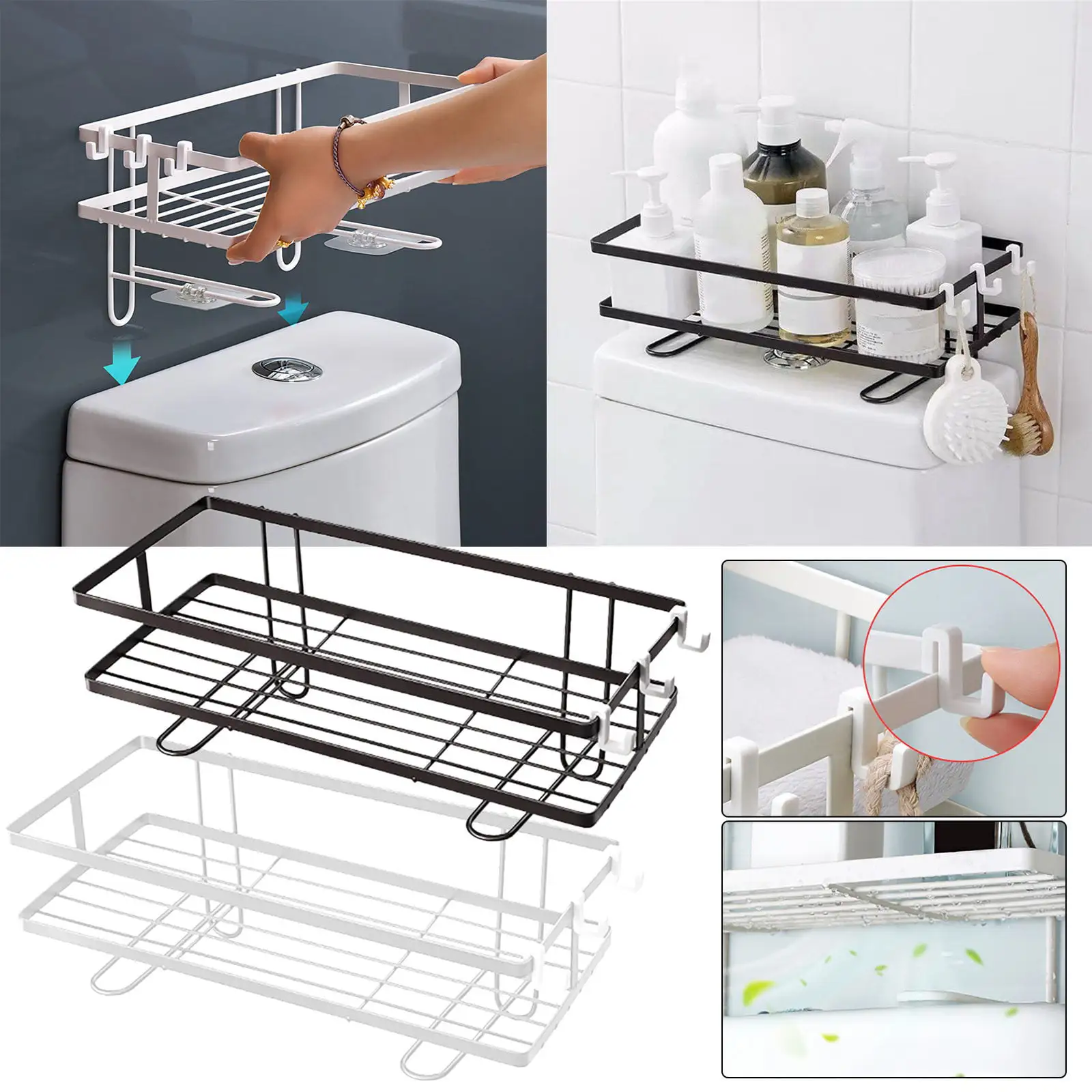 TTQVQ Rack Bathroom Over The Toilet Storage Shelf With Hook Black Mesh Bracket Shelves Compact Design No Drilling No Screw Rack For Small Space Savers SIMPLE PROJECT