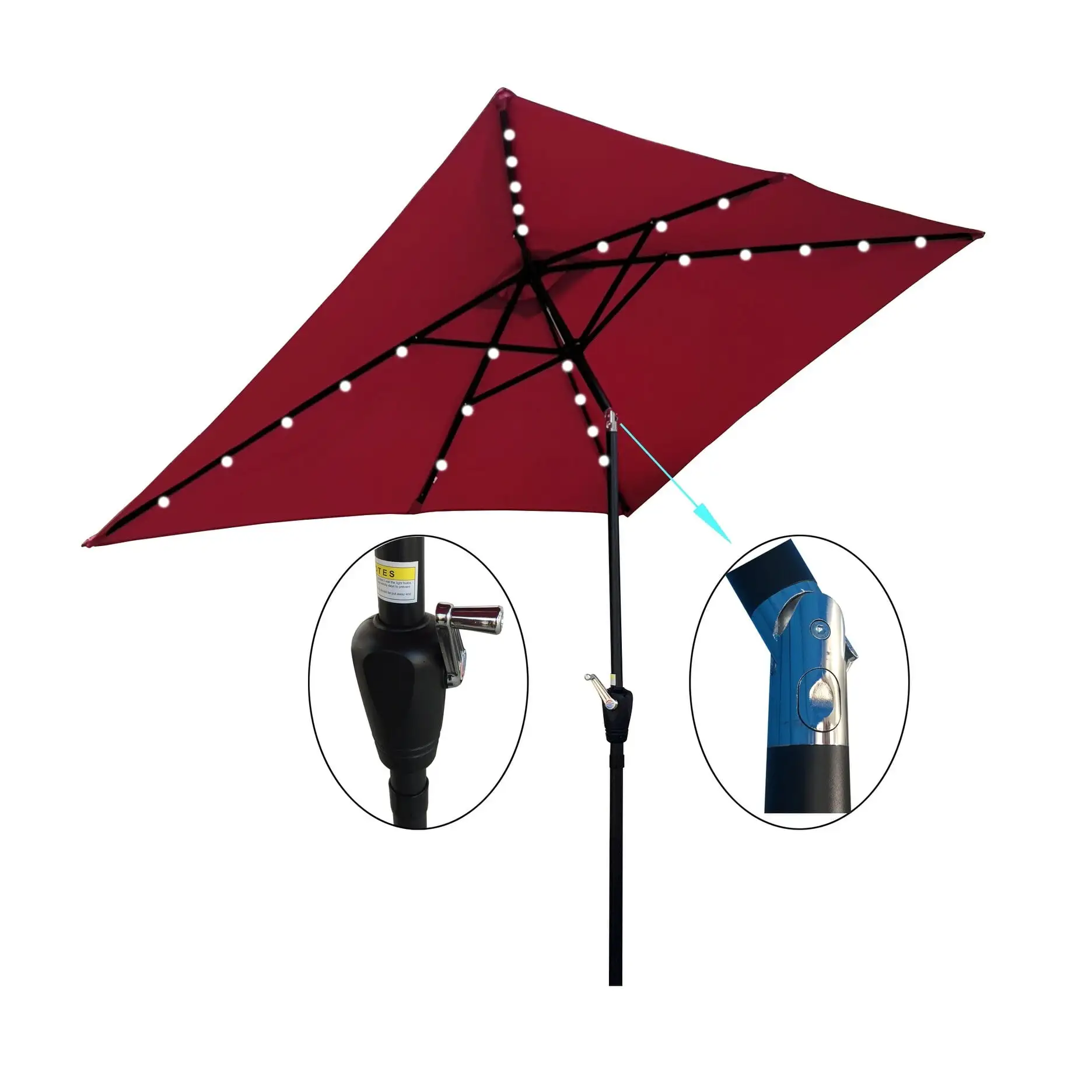 Tatayosi 10 x 6.5t Rectangular Patio Solar LED Lighted Outdoor Umbrella Red