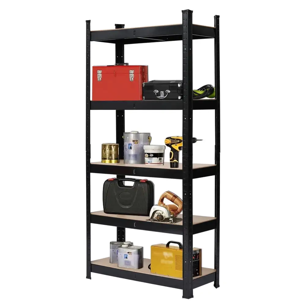 Tcbosik 5 Tiers Heavy Duty Garage Shelf. Black Storage Rack with Steel Frame. 43.31H x 17.72W x 70.87H