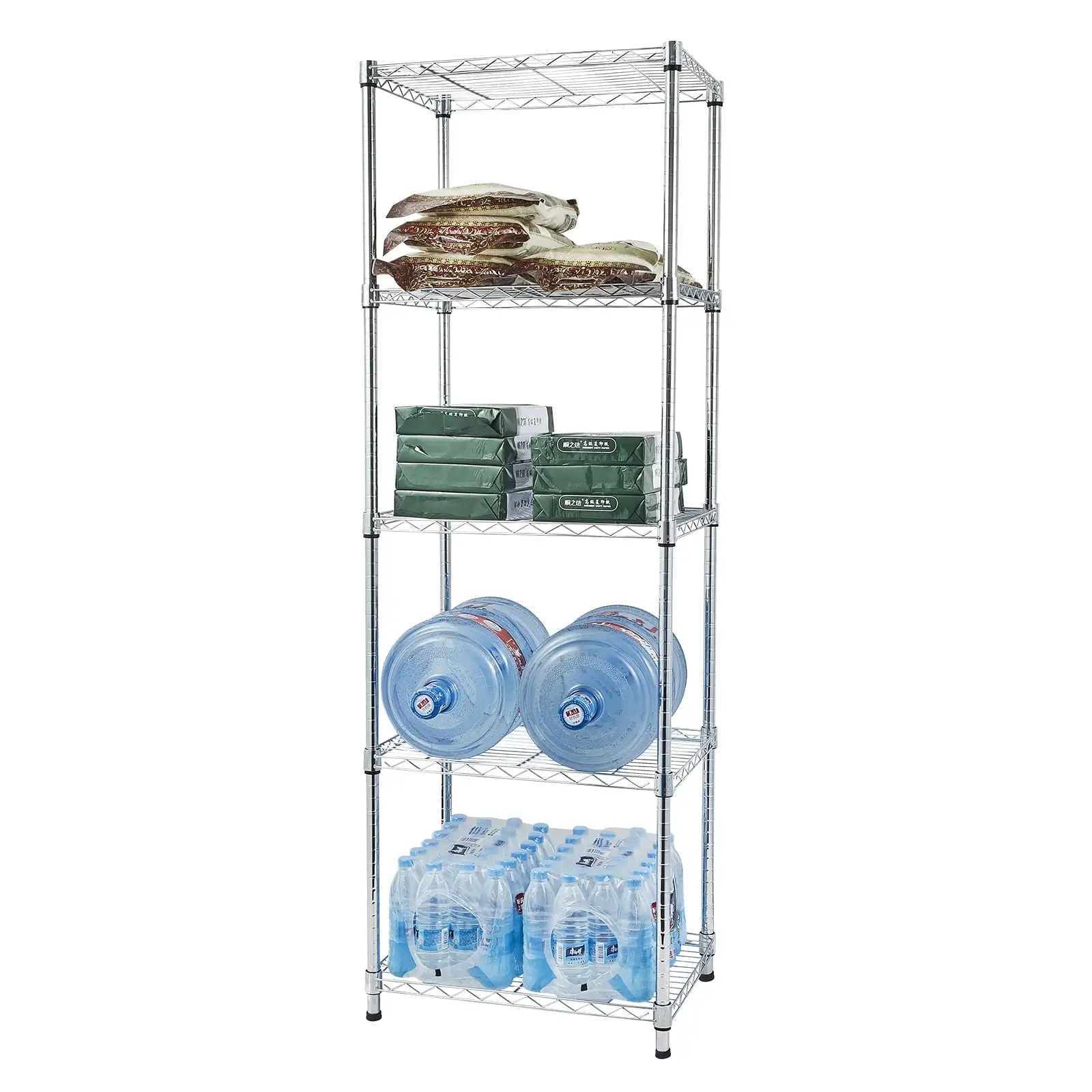 Tcbosik 5 Tiers Heavy Duty Metal Storage Rack with Adjustable Shelves. 70.87H Garage Storage Shelving Organizer. Silver