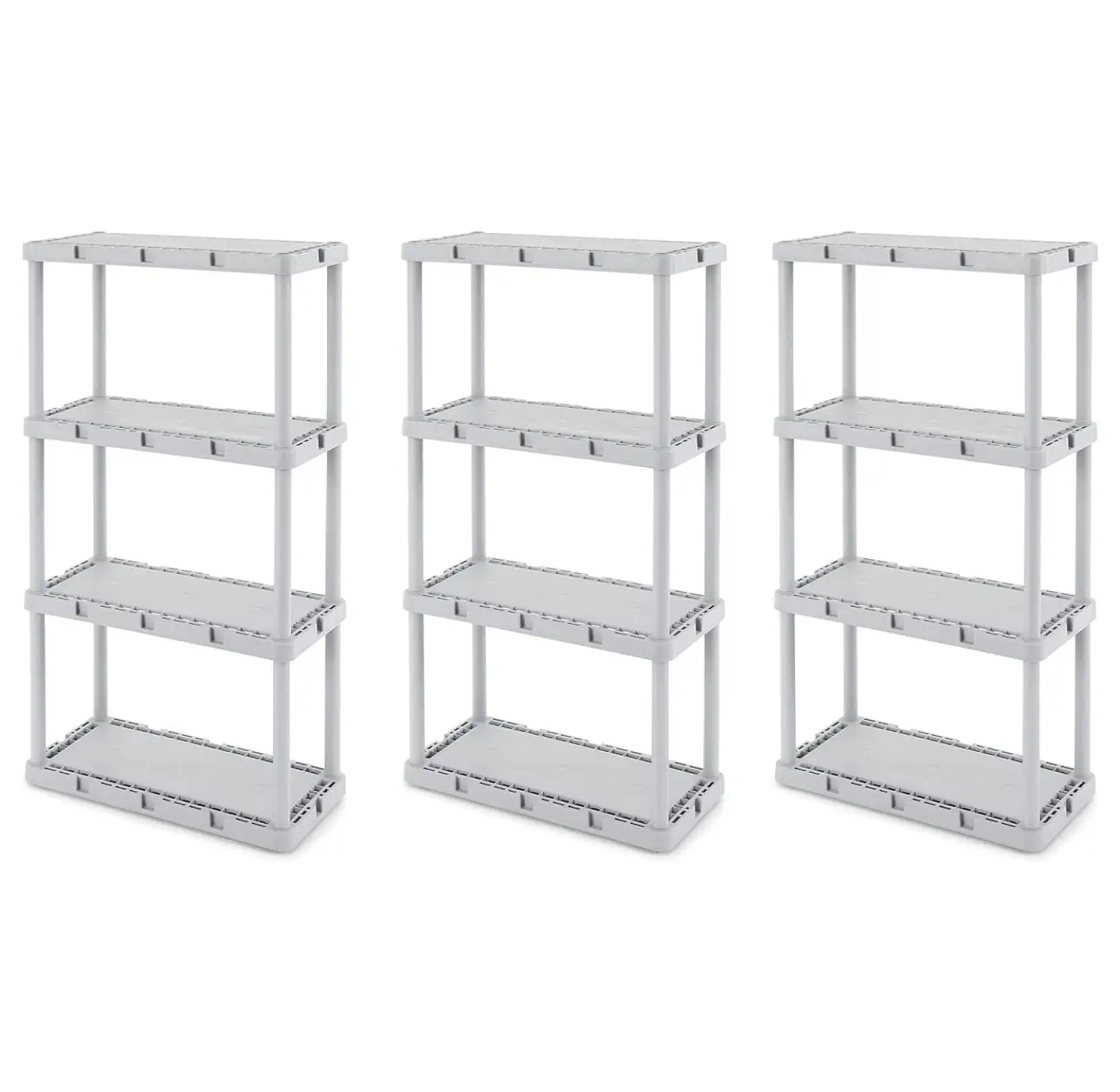 TiaGOC Knect-A-Shelf Fixed Height 4 Tier Storage System Unit Light Duty for Home. Garage. and Laundry Room. 24 x 12 x . Gray (3 Pack)