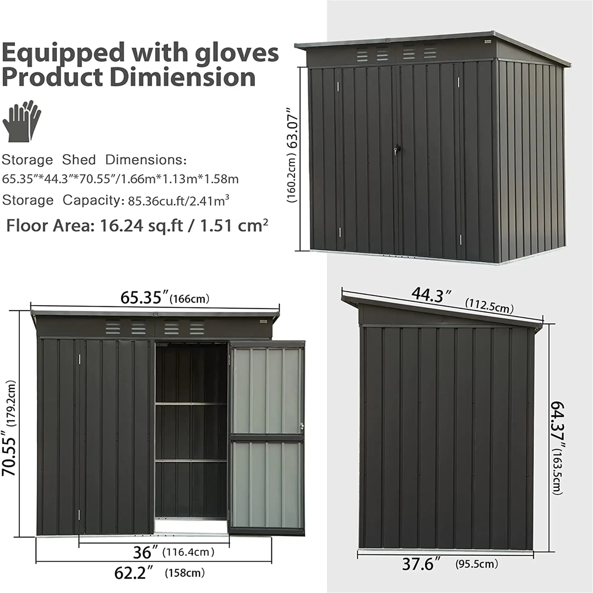 Tookss 5'x3' Outdoor Storage Shed With 16 Air Vents. Key Lock. LeakRoof Galvanized Steel Storage Cabinet. Anticorrosive Metal Garden Shed For Backyard. Lawn