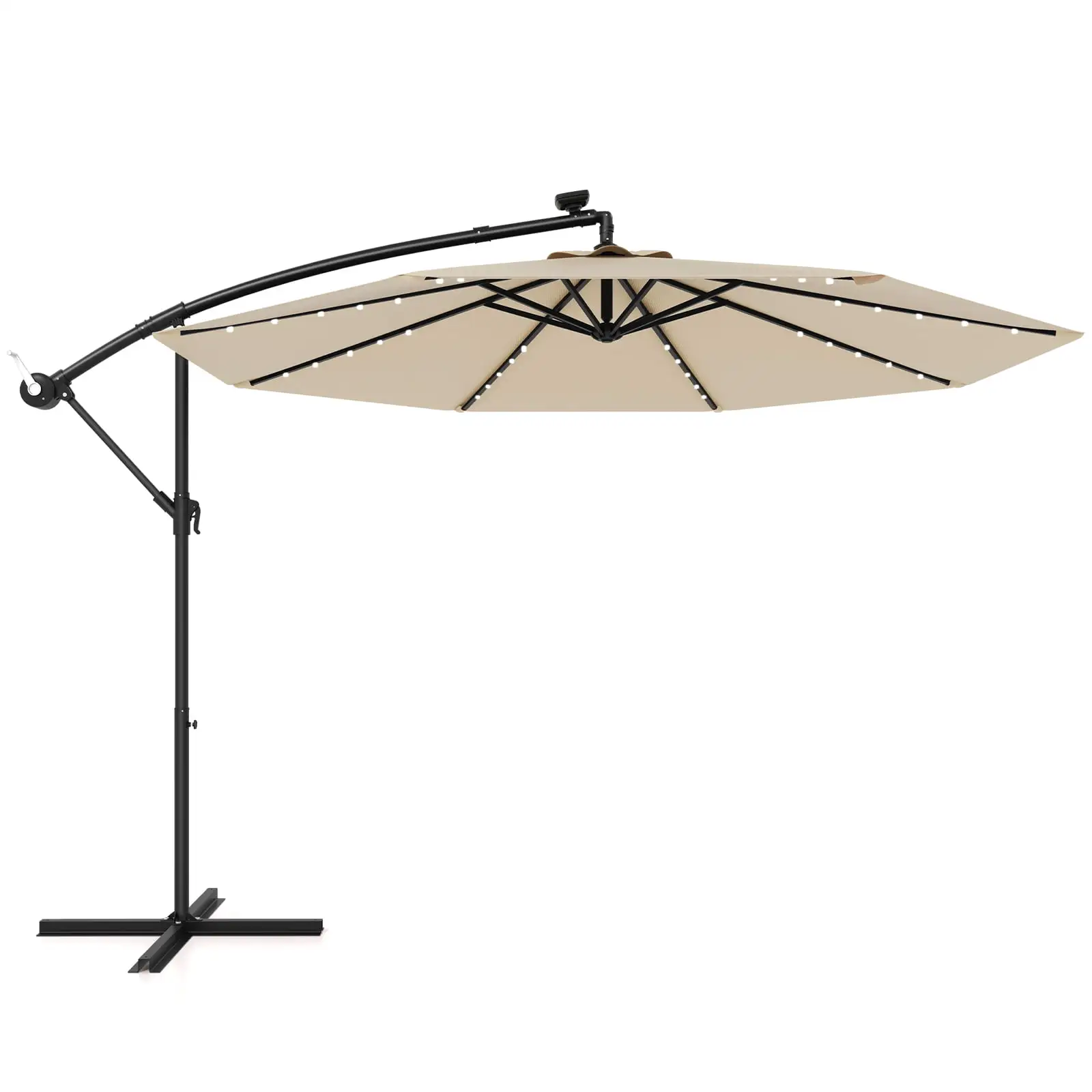 Topbuy 10 FT Solar Offset Hanging Umbrella w/ 40 Lamp Beads Solar Panel Easy Tilt Adjustment Lighted Patio Cantilever Umbrella Beige