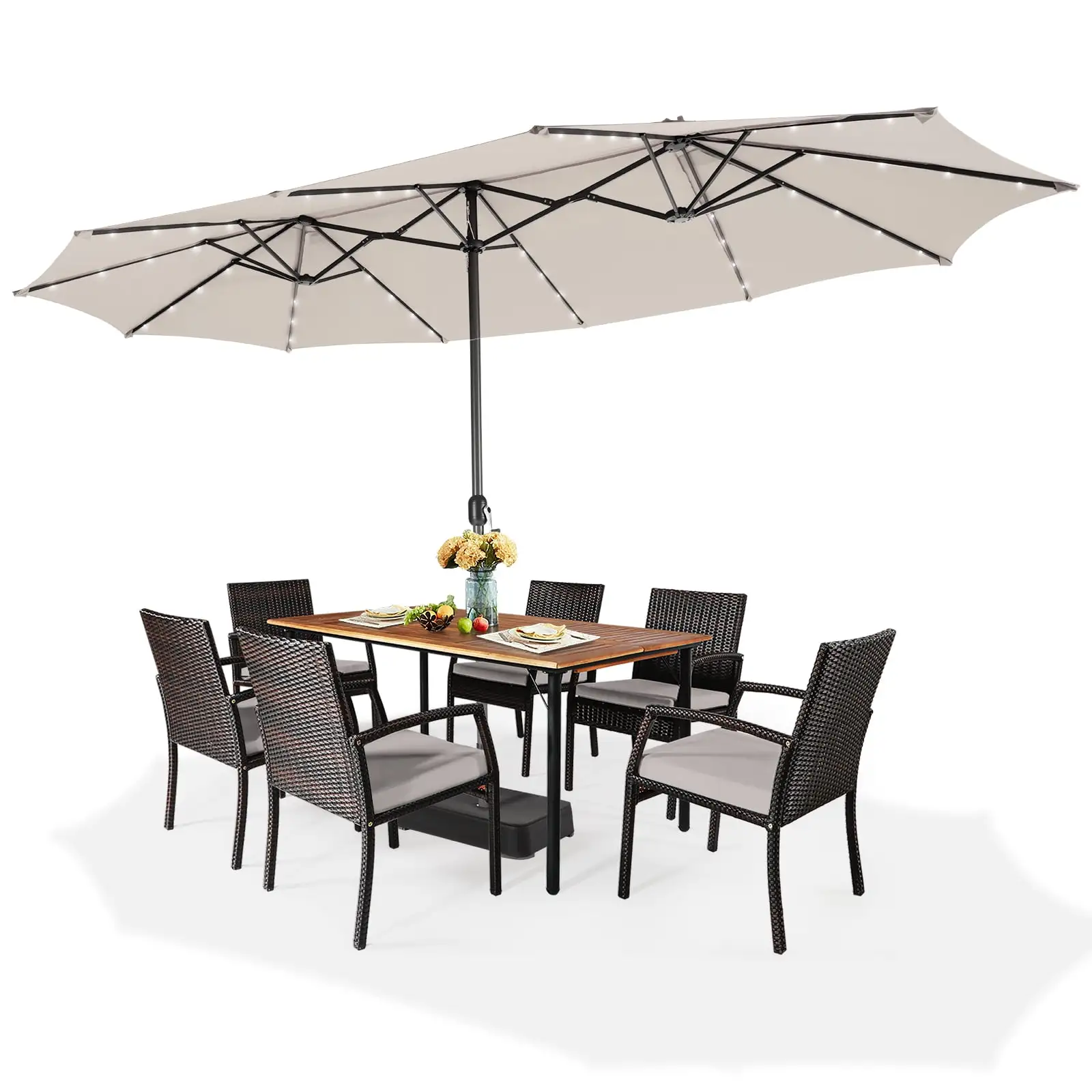 Topbuy 15' Outdoor LED Patio Double-Sided Umbrella w/Base Beige