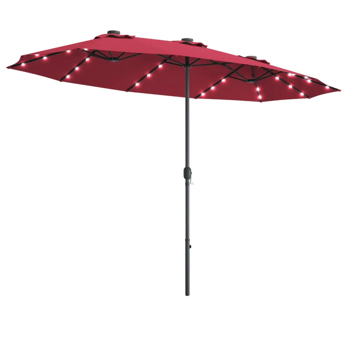 Topbuy 15'Outdoor Solar LED Patio Double-Sided Umbrella Burgundy